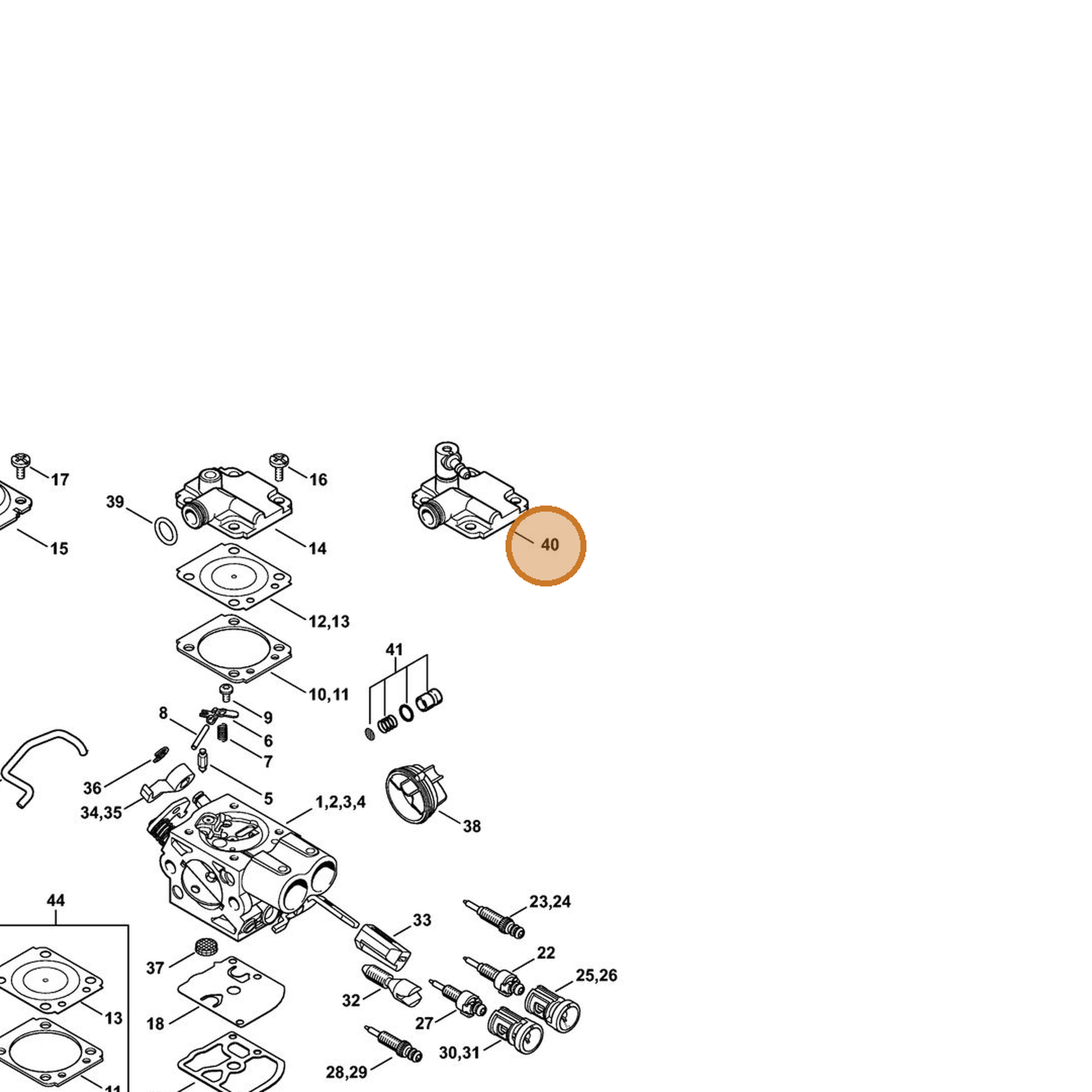 STIHL part 1143-126-0705 — IPL diagram snippet (6x zoom, amber highlight)