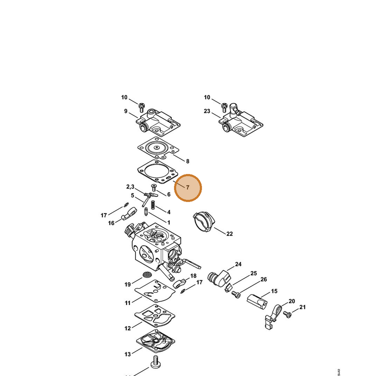 STIHL part 1143-129-0900 — IPL diagram snippet (6x zoom, amber highlight)