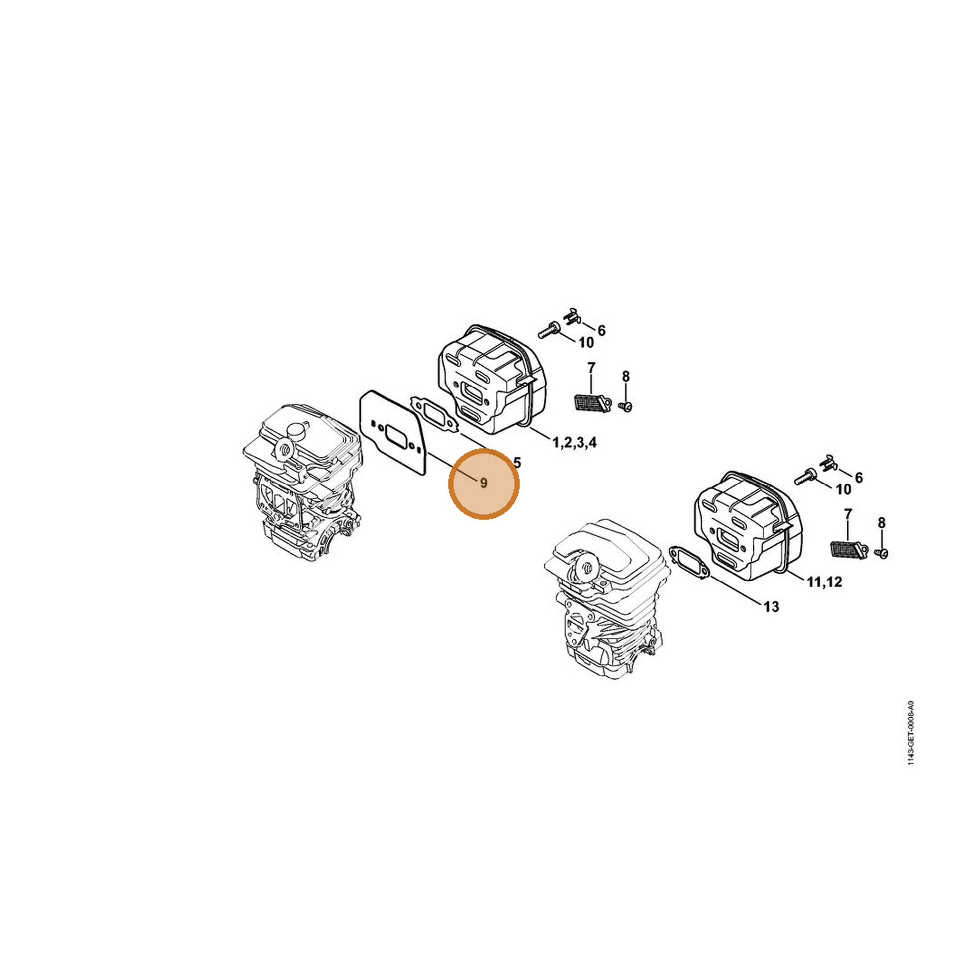 STIHL part 1143-140-0401 — IPL diagram snippet (6x zoom, amber highlight)