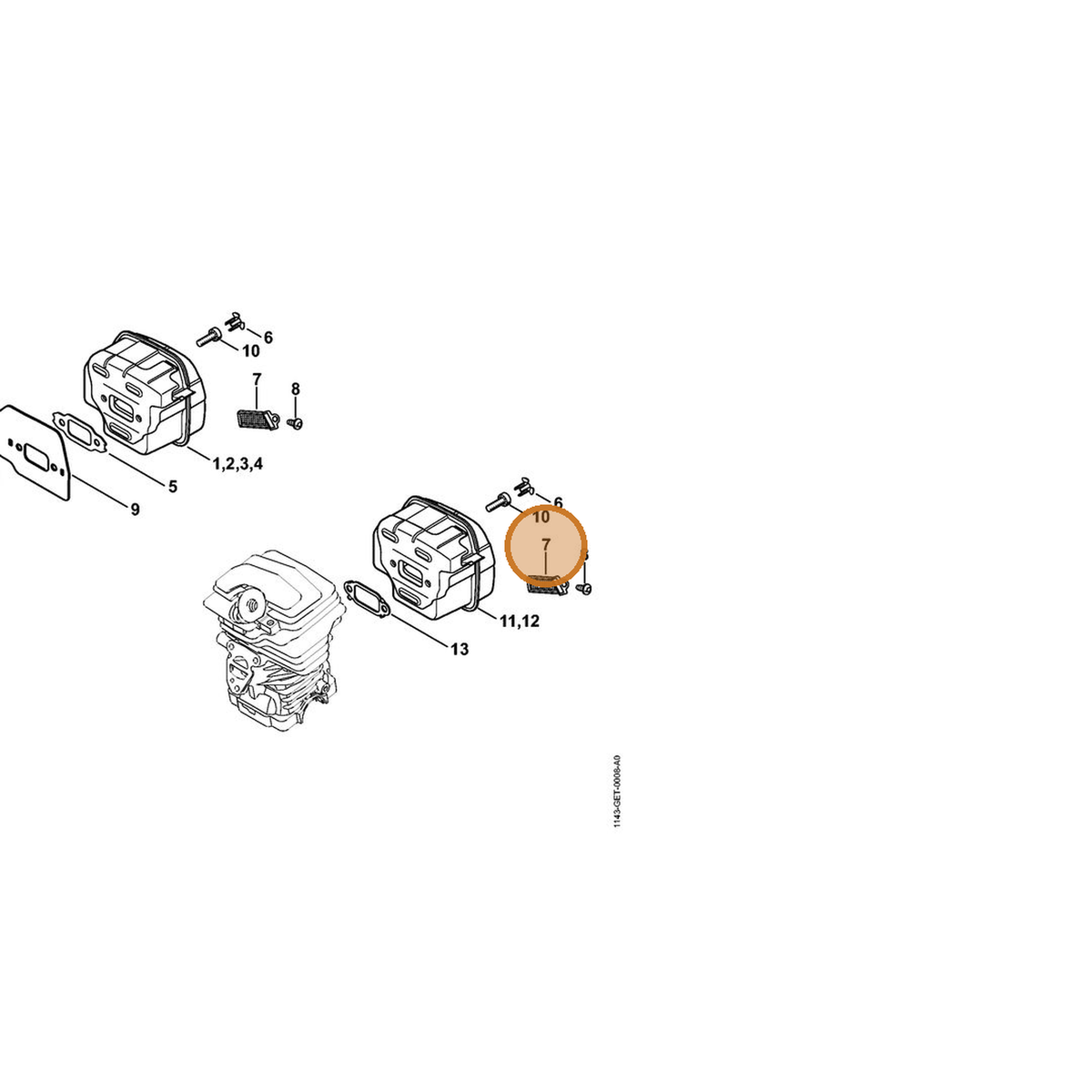 STIHL part 1143-140-8103 — IPL diagram snippet (6x zoom, amber highlight)