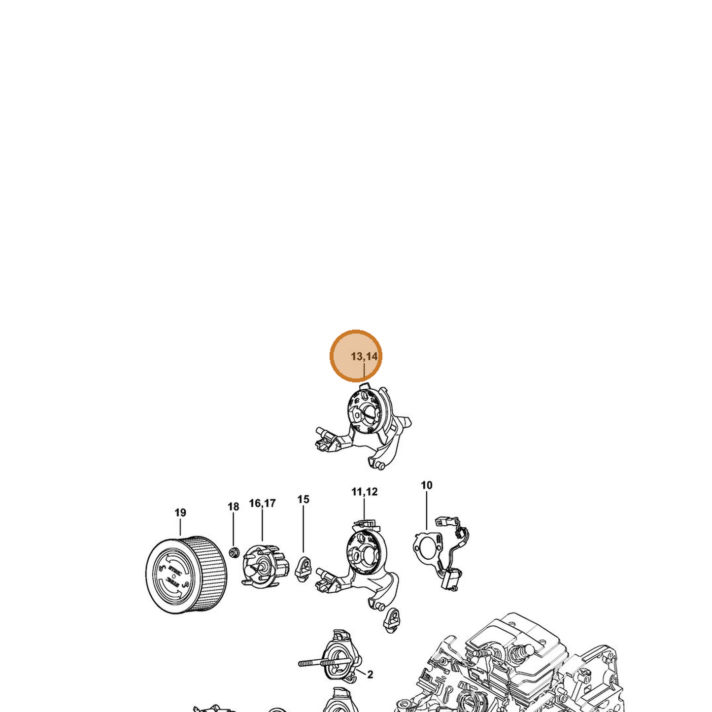 STIHL part 1143-141-0900 — IPL diagram snippet (6x zoom, amber highlight)