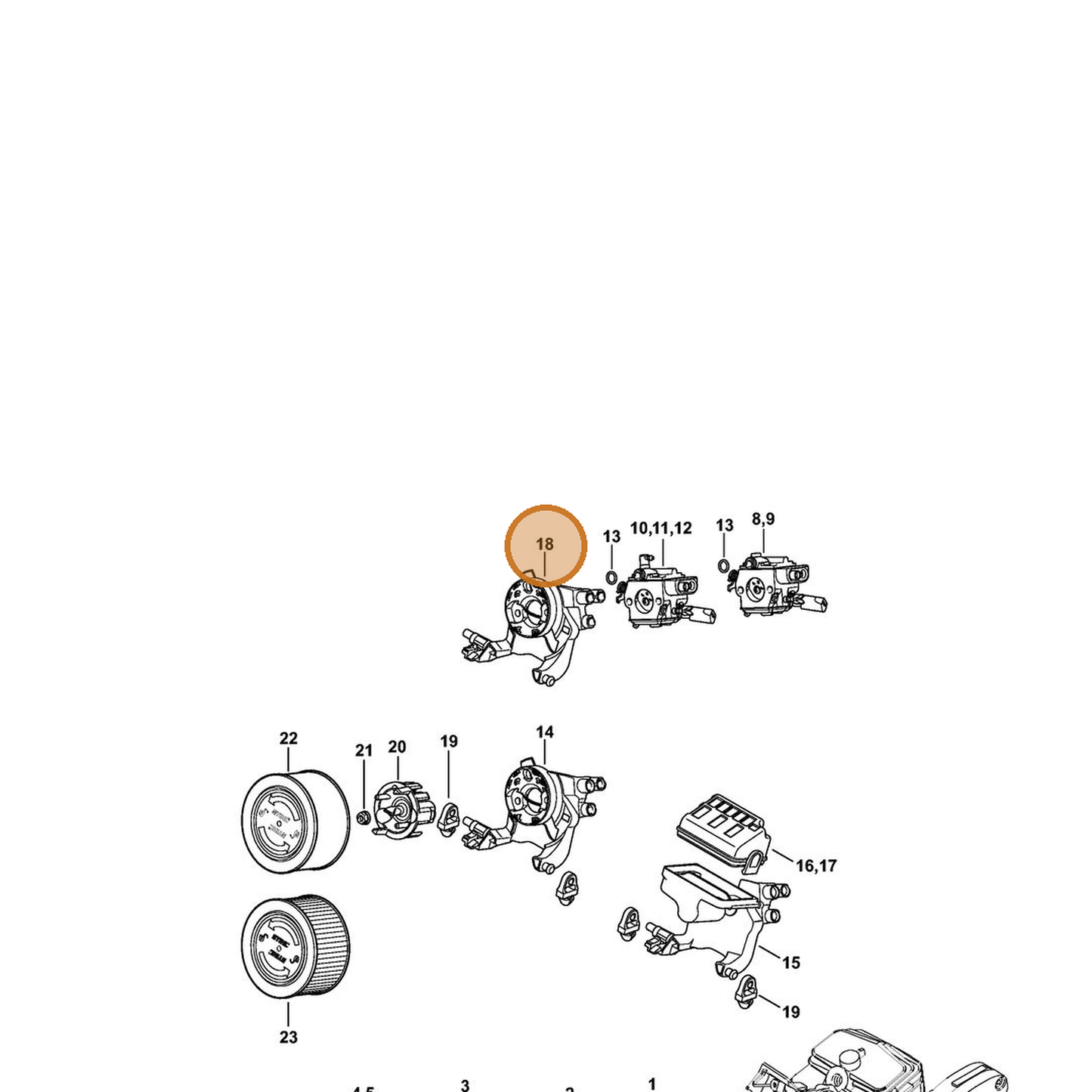 STIHL part 1143-141-0901 — IPL diagram snippet (6x zoom, amber highlight)