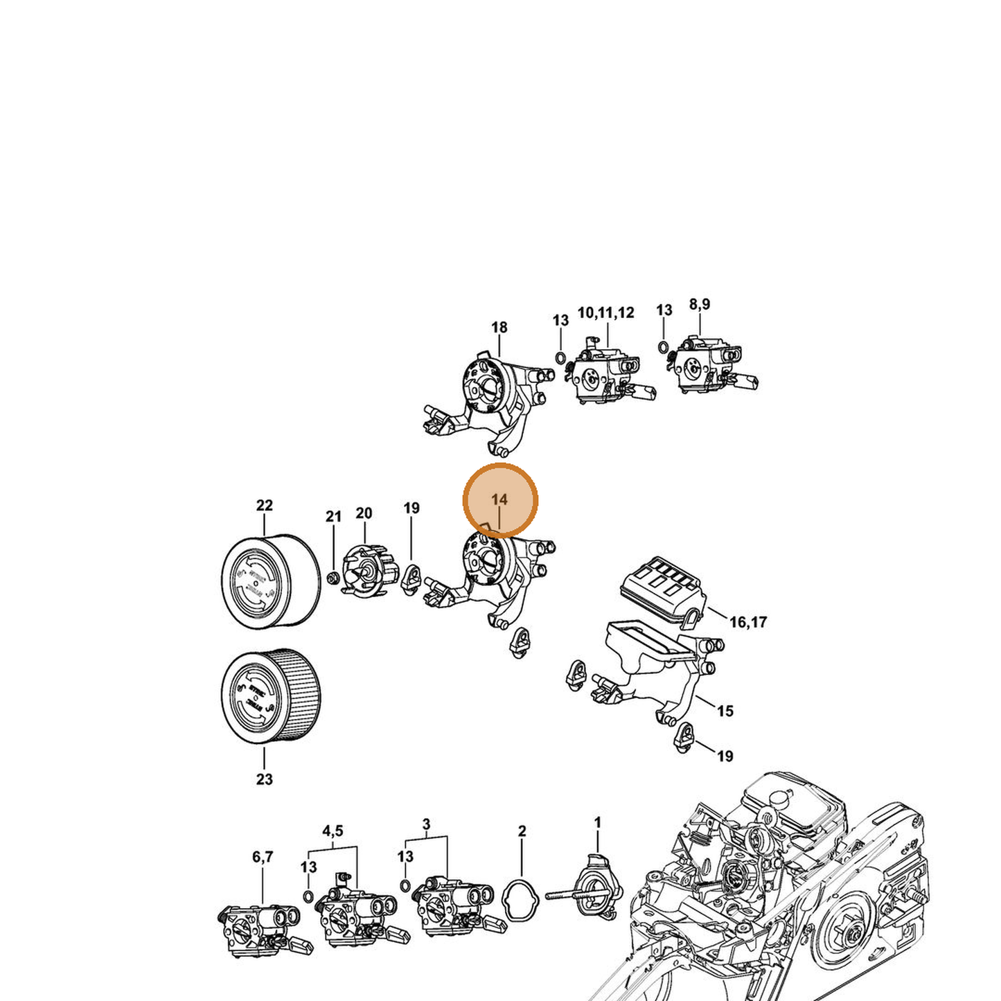 STIHL part 1143-141-0903 — IPL diagram snippet (6x zoom, amber highlight)