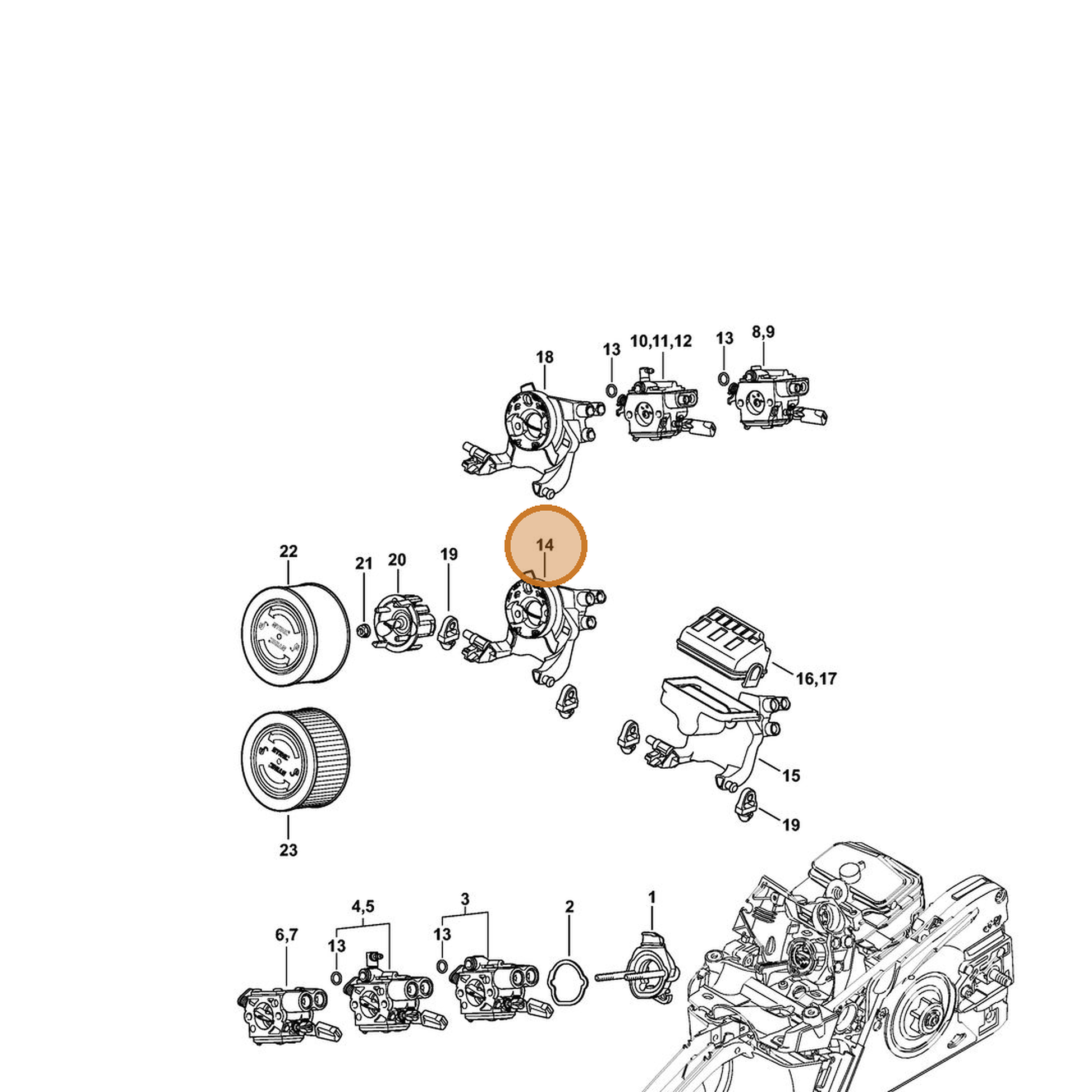 STIHL part 1143-141-0903 — IPL diagram snippet (6x zoom, amber highlight)