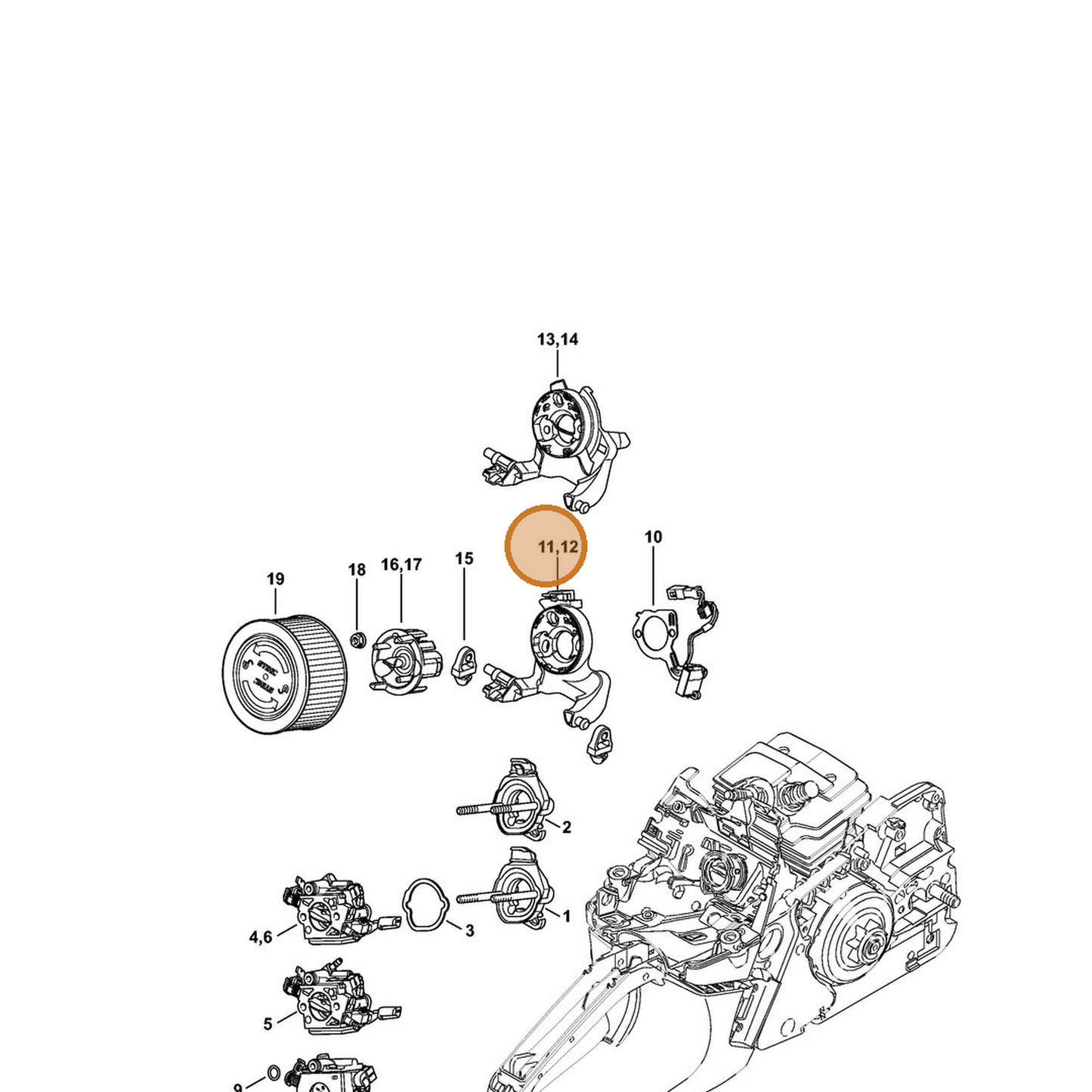 STIHL part 1143-141-0904 — IPL diagram snippet (6x zoom, amber highlight)