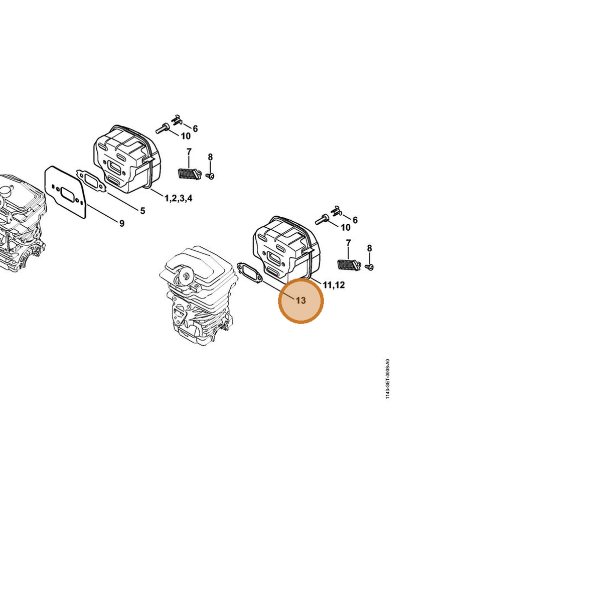 STIHL part 1143-149-0601 — IPL diagram snippet (6x zoom, amber highlight)