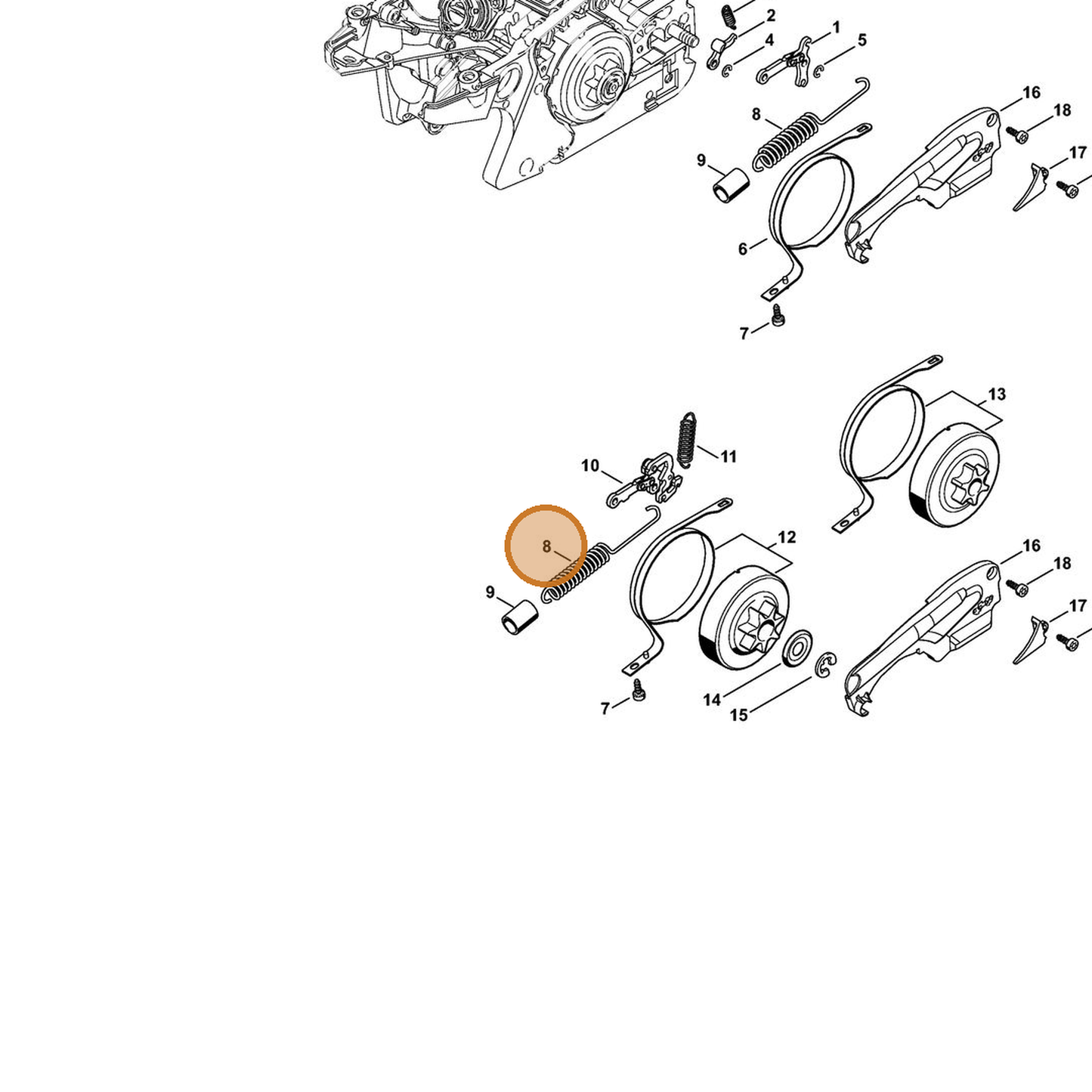STIHL part 1143-160-5500 — IPL diagram snippet (6x zoom, amber highlight)