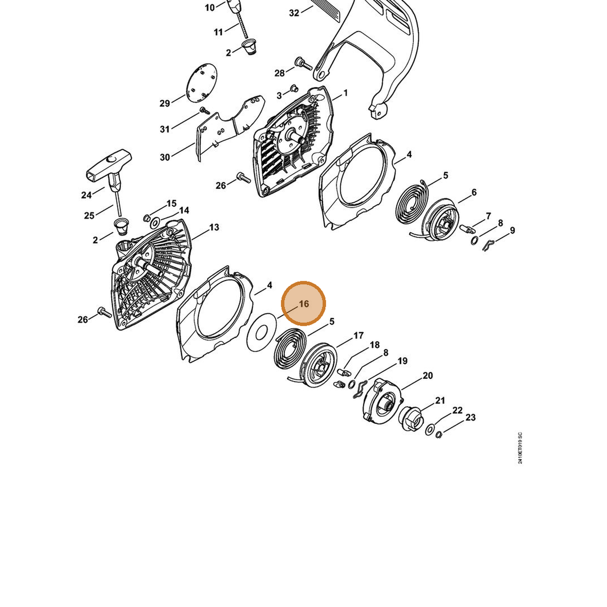 STIHL part 1143-195-9030 — IPL diagram snippet (6x zoom, amber highlight)