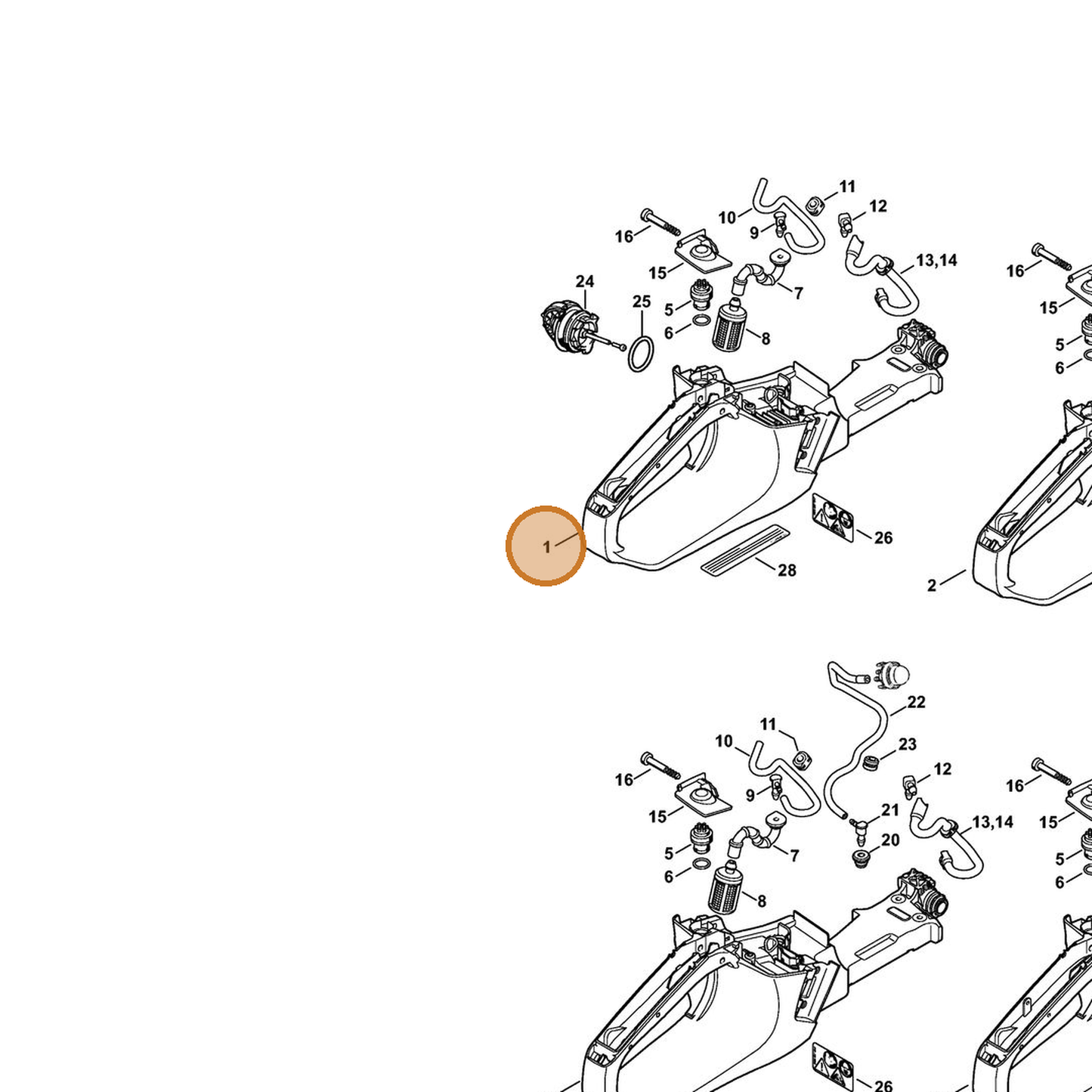 STIHL part 1143-350-0807 — IPL diagram snippet (6x zoom, amber highlight)