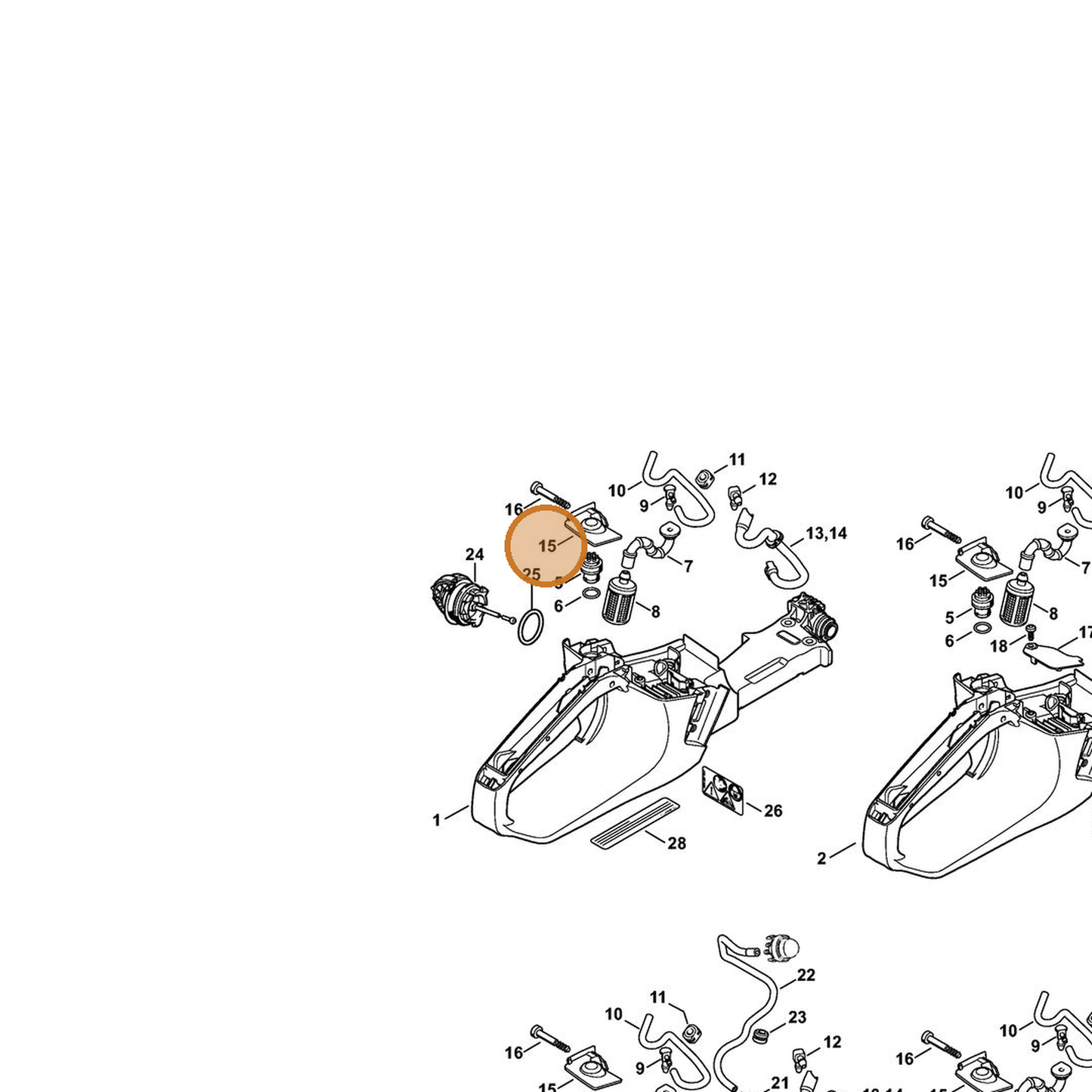 STIHL part 1143-353-7000 — IPL diagram snippet (6x zoom, amber highlight)