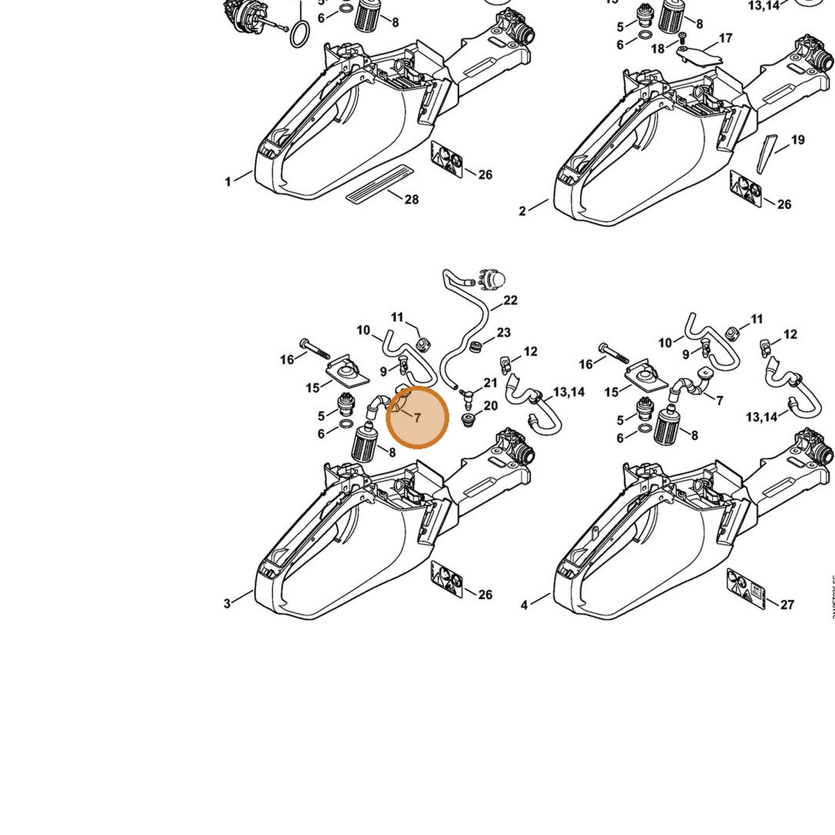 STIHL part 1143-358-7700 — IPL diagram snippet (6x zoom, amber highlight)