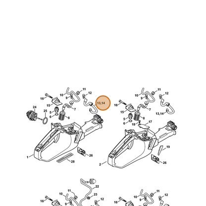 STIHL part 1143-358-7704 — IPL diagram snippet (6x zoom, amber highlight)