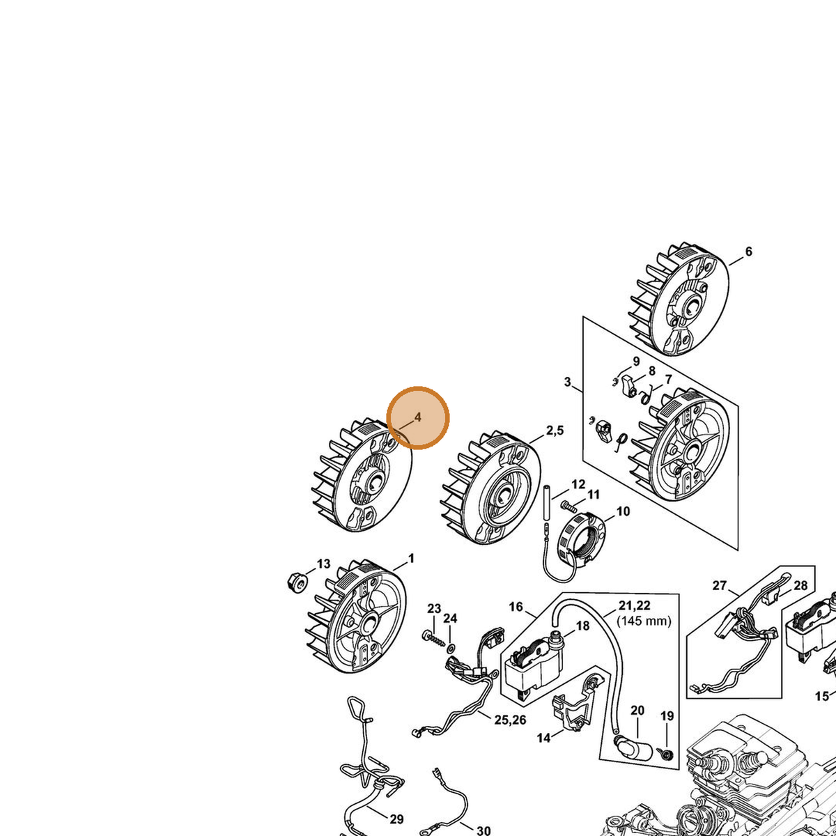 STIHL part 1143-400-1200 — IPL diagram snippet (6x zoom, amber highlight)