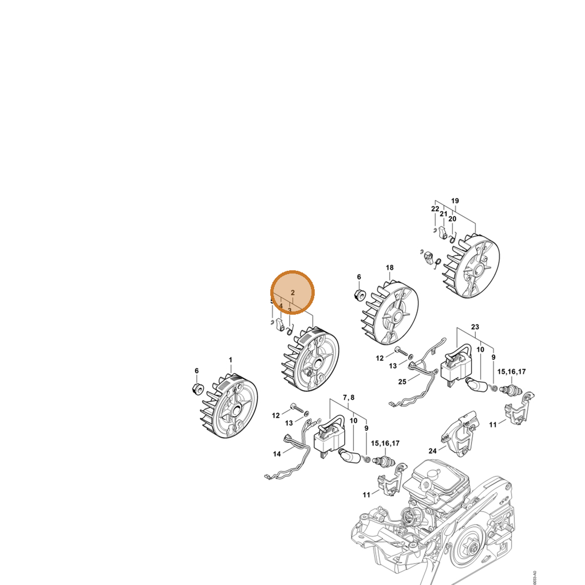 STIHL part 1143-400-1235 — IPL diagram snippet (6x zoom, amber highlight)