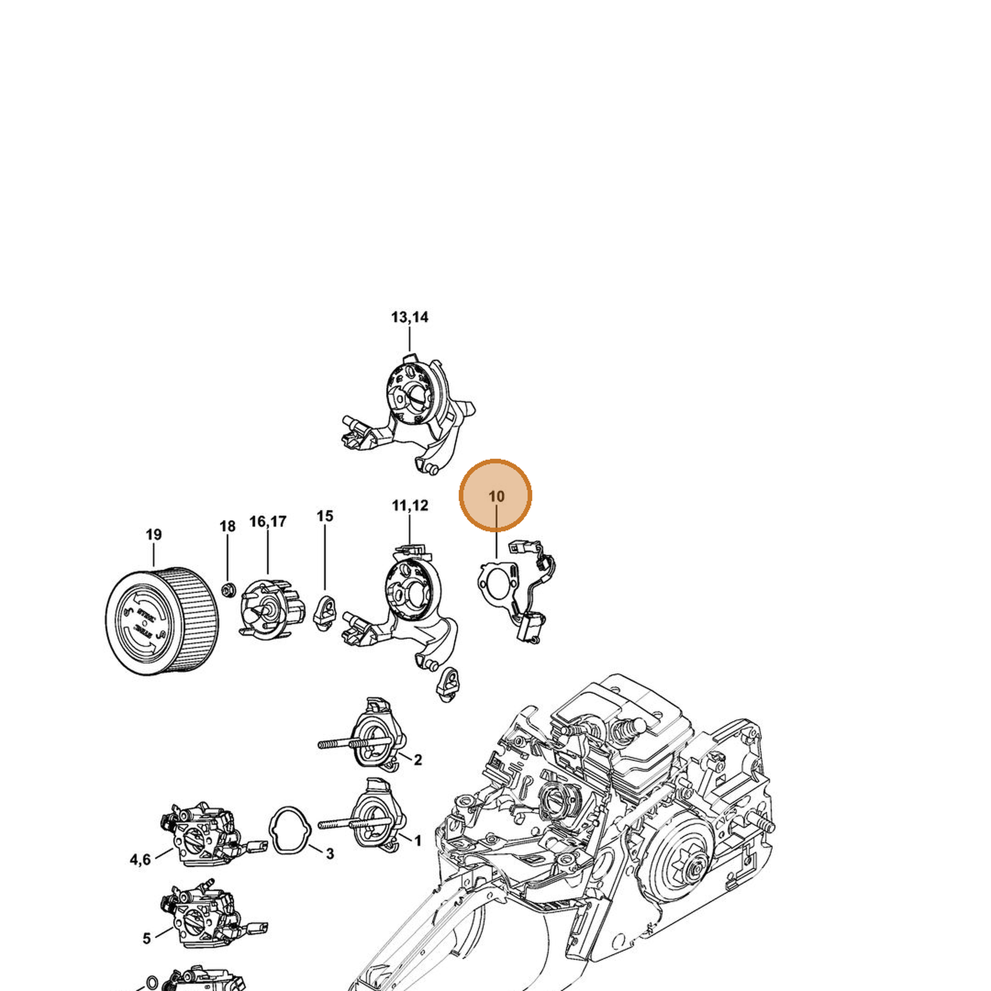 STIHL part 1143-430-1000 — IPL diagram snippet (6x zoom, amber highlight)