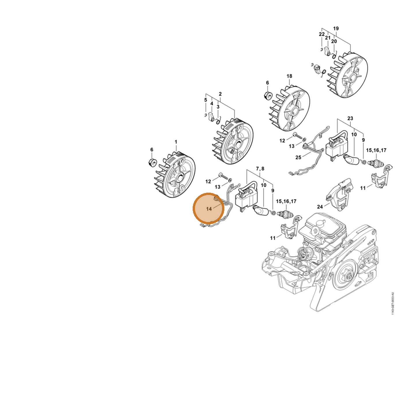 STIHL part 1143-440-3013 — IPL diagram snippet (6x zoom, amber highlight)