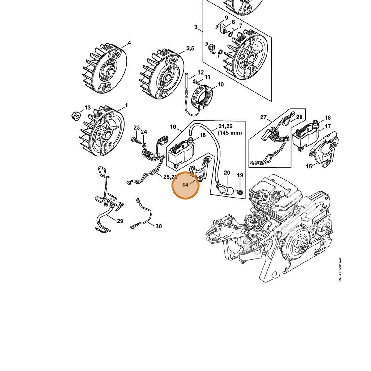 STIHL part 1143-440-3503 — IPL diagram snippet (6x zoom, amber highlight)