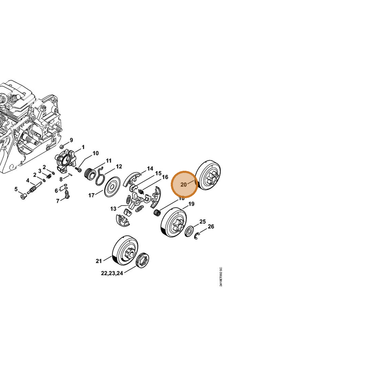 STIHL part 1143-640-2002 — IPL diagram snippet (6x zoom, amber highlight)