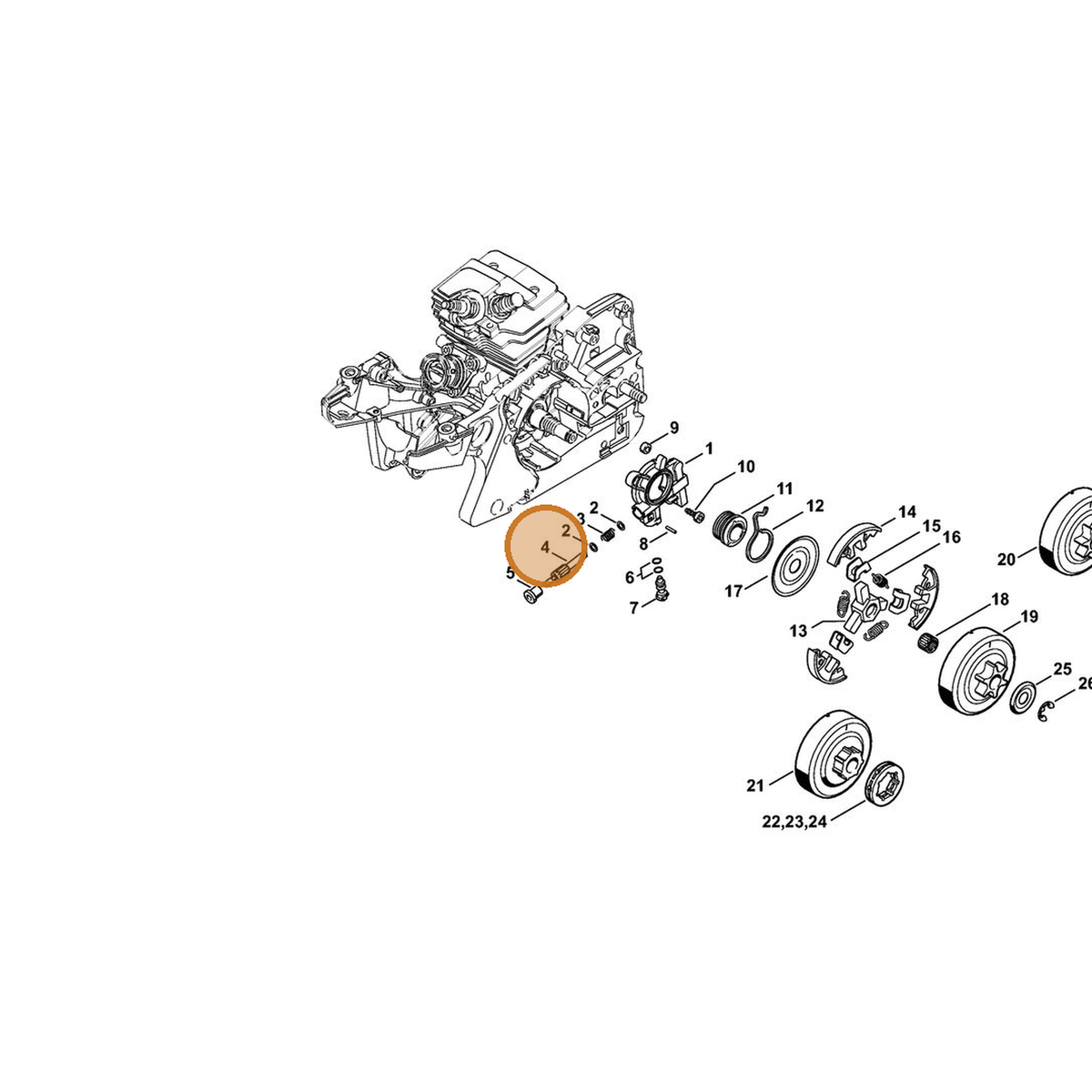 STIHL part 1143-647-0600 — IPL diagram snippet (6x zoom, amber highlight)