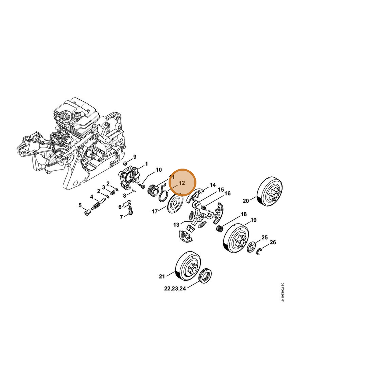 STIHL part 1143-647-2400 — IPL diagram snippet (6x zoom, amber highlight)