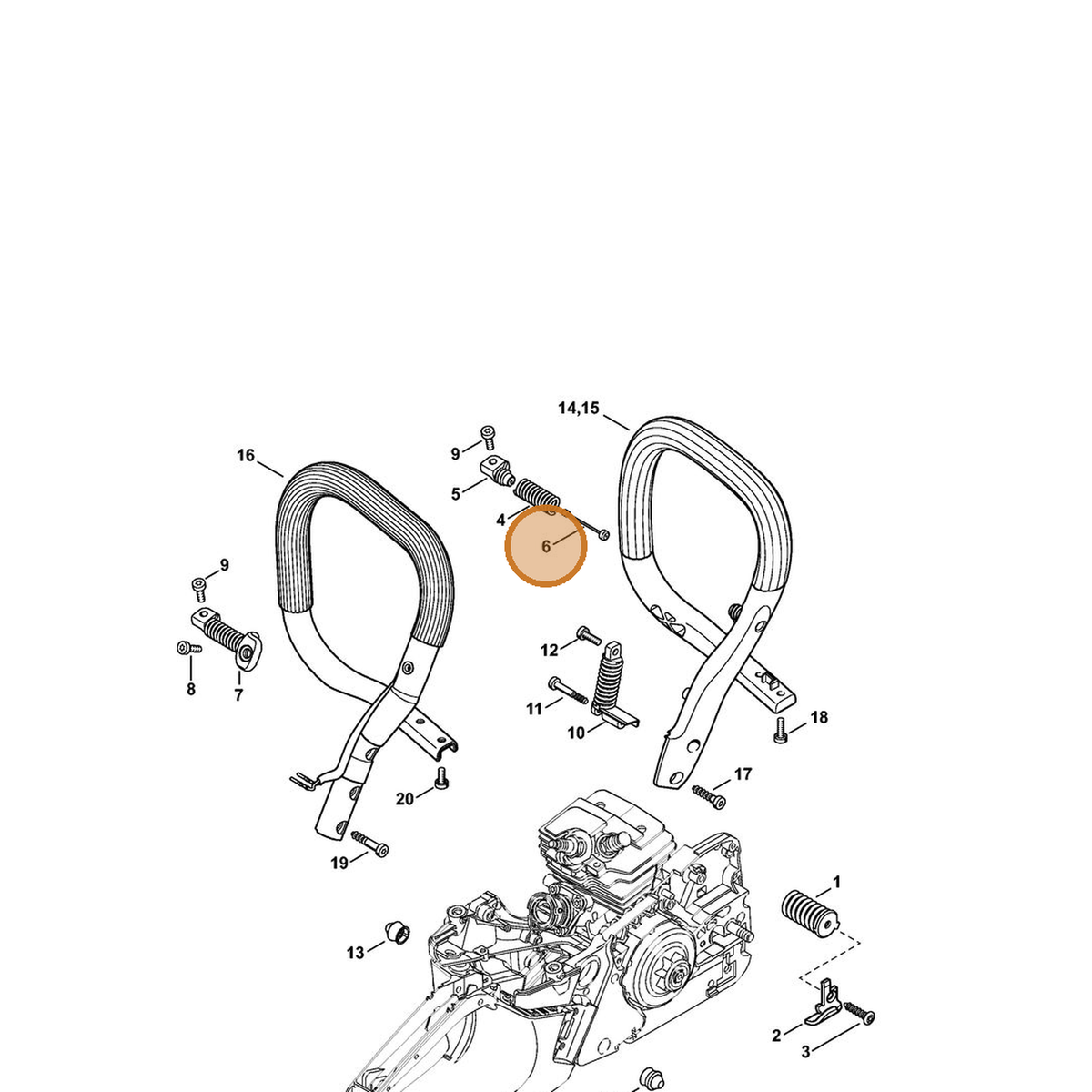 STIHL part 1143-790-8104 — IPL diagram snippet (6x zoom, amber highlight)