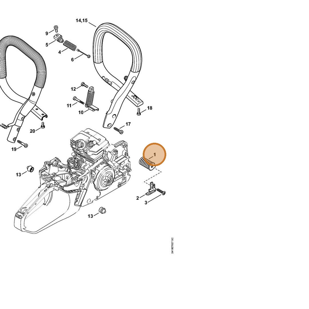 STIHL part 1143-790-8302 — IPL diagram snippet (6x zoom, amber highlight)