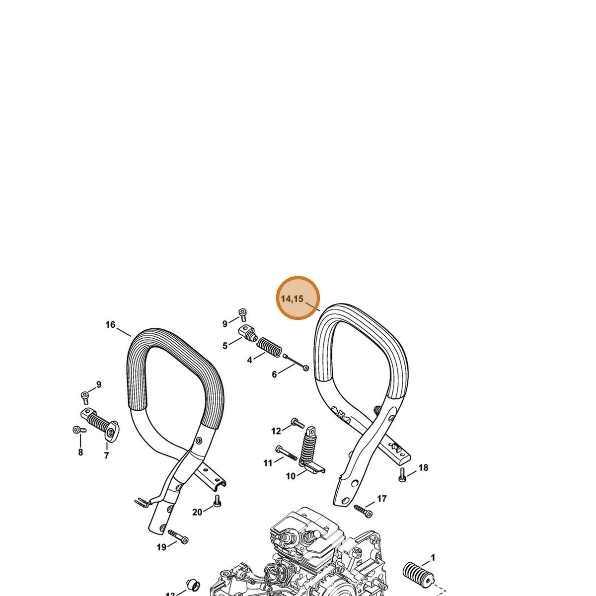 STIHL part 1143-791-1736 — IPL diagram snippet (6x zoom, amber highlight)