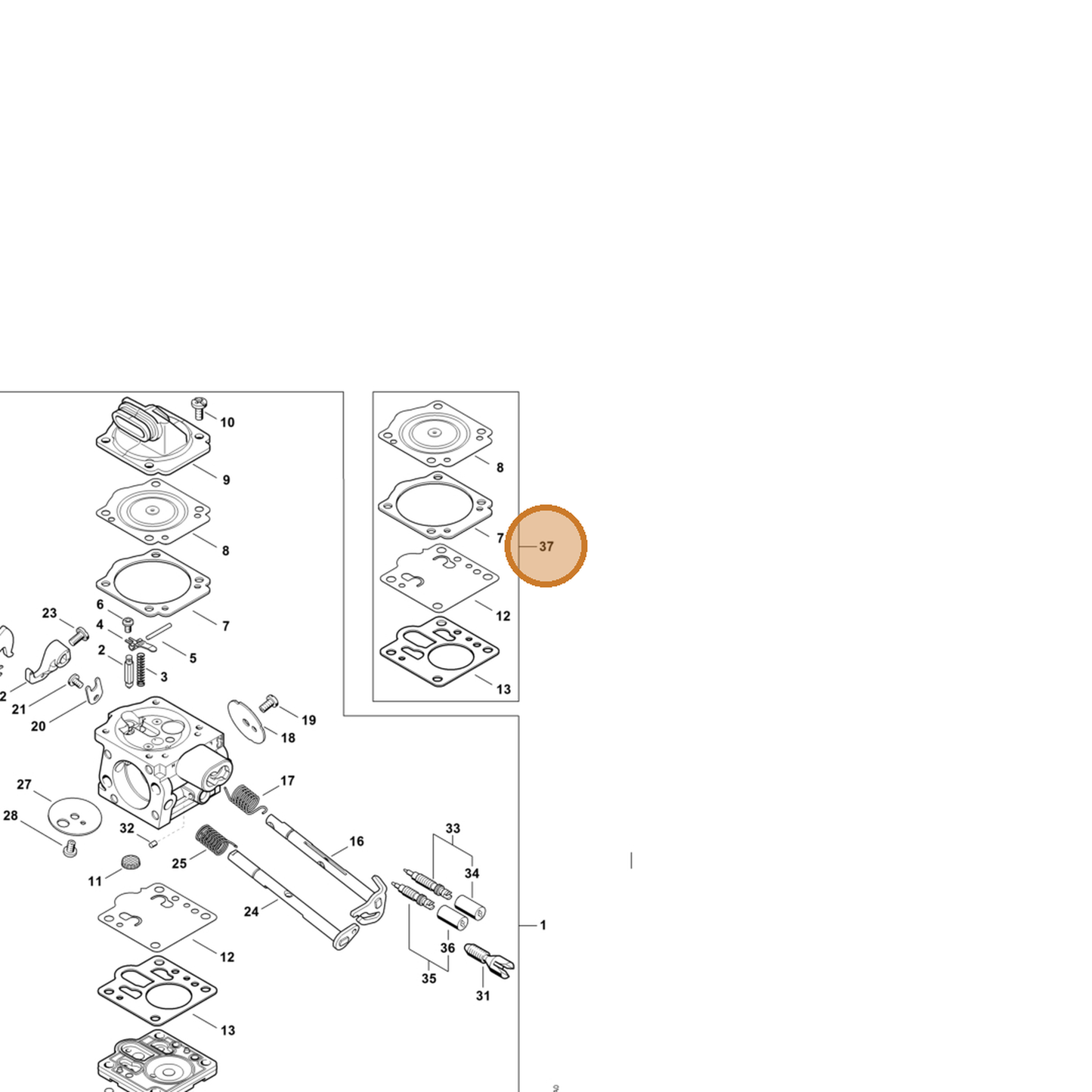 STIHL part 1144-007-1701 — IPL diagram snippet (6x zoom, amber highlight)