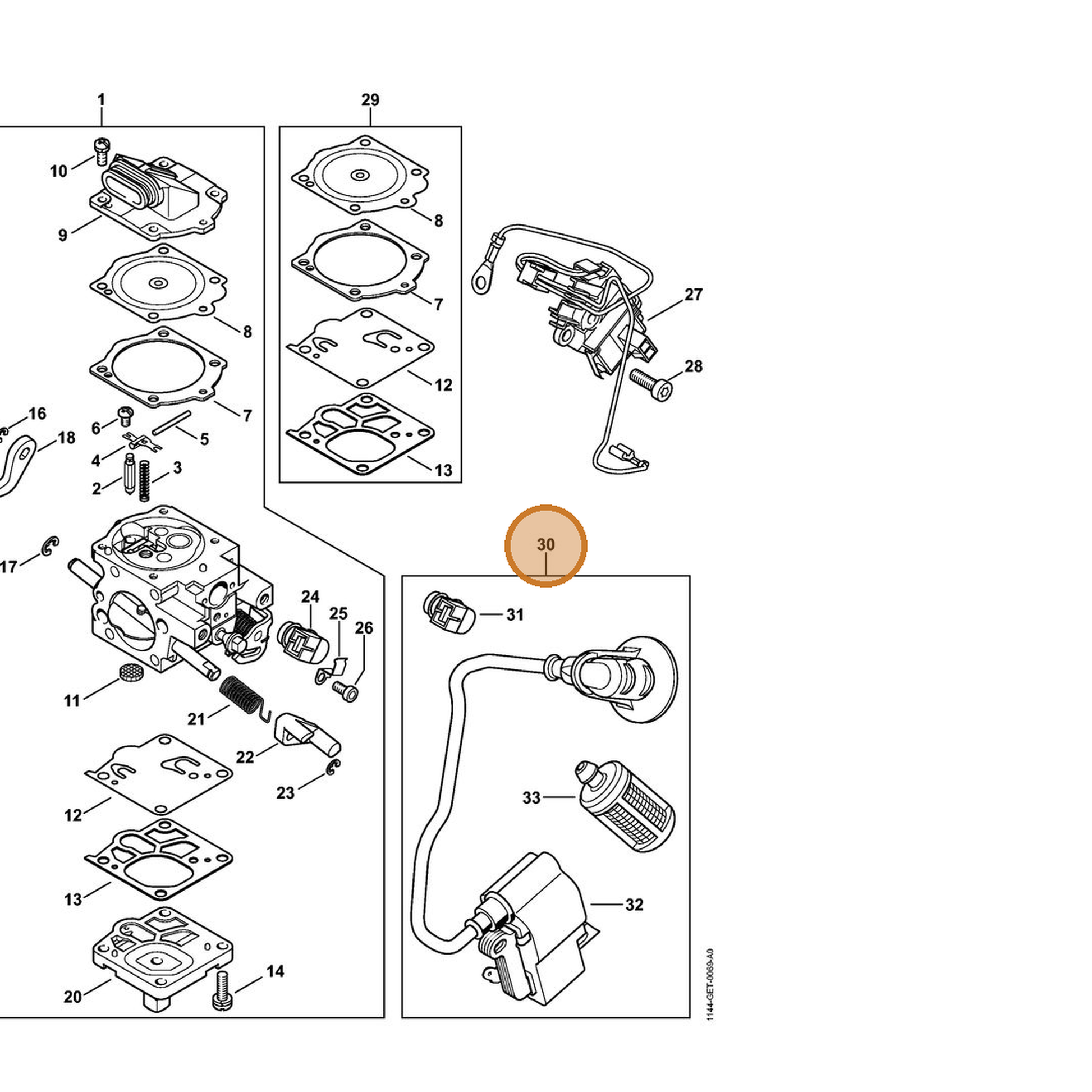 STIHL part 1144-007-1801 — IPL diagram snippet (6x zoom, amber highlight)