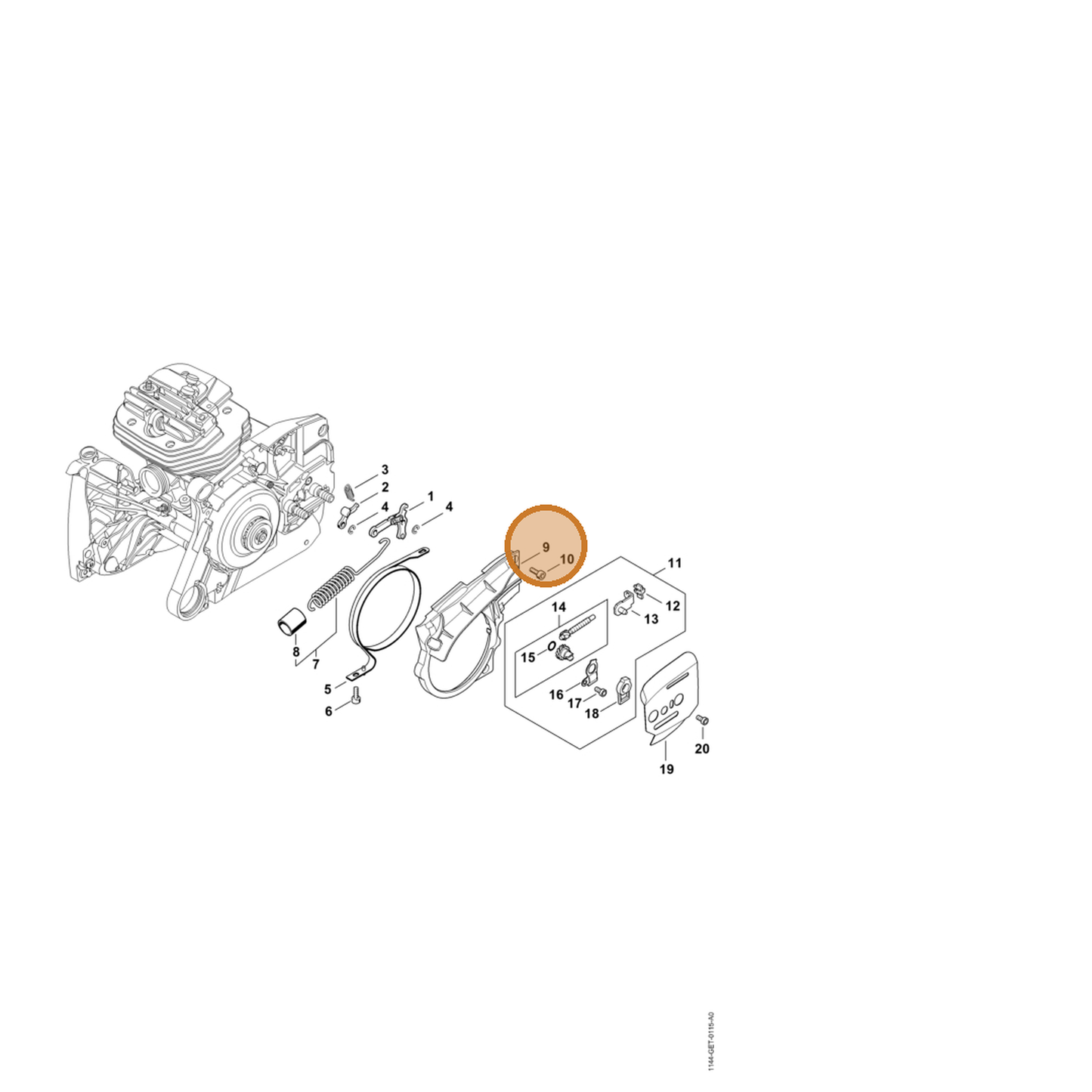 STIHL part 1144-021-1100 — IPL diagram snippet (6x zoom, amber highlight)