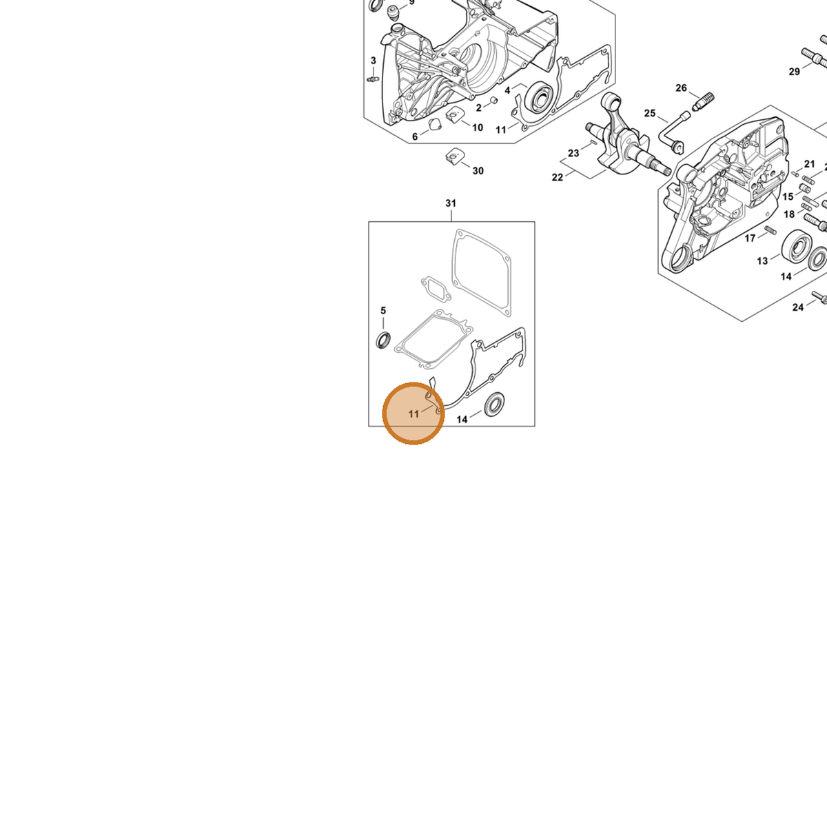STIHL part 1144-029-0501 — IPL diagram snippet (6x zoom, amber highlight)