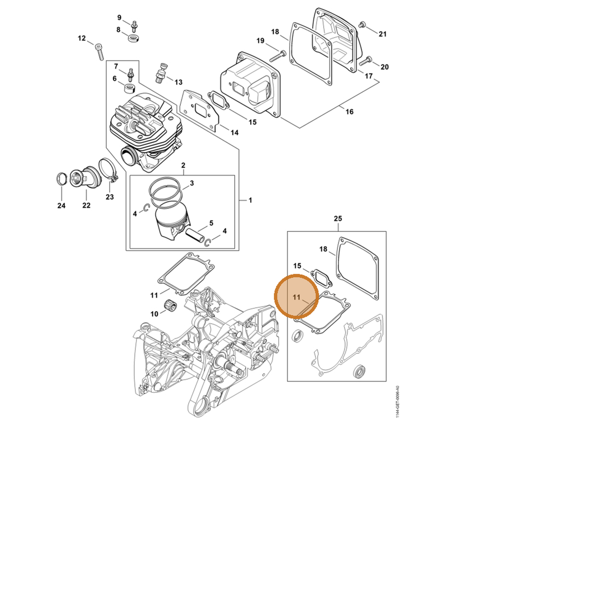 STIHL part 1144-029-2300 — IPL diagram snippet (6x zoom, amber highlight)