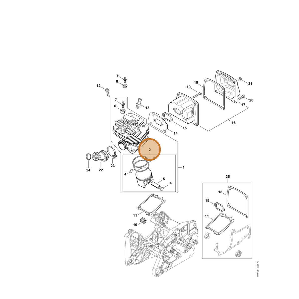 STIHL part 1144-030-2001 — IPL diagram snippet (6x zoom, amber highlight)