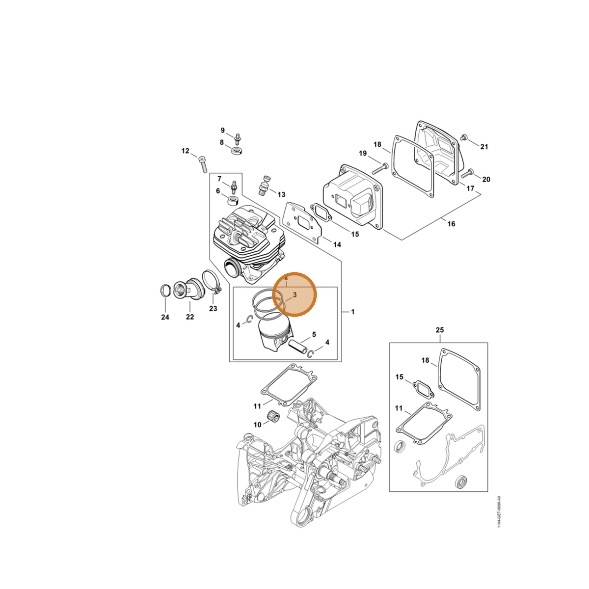 STIHL part 1144-034-3002 — IPL diagram snippet (6x zoom, amber highlight)