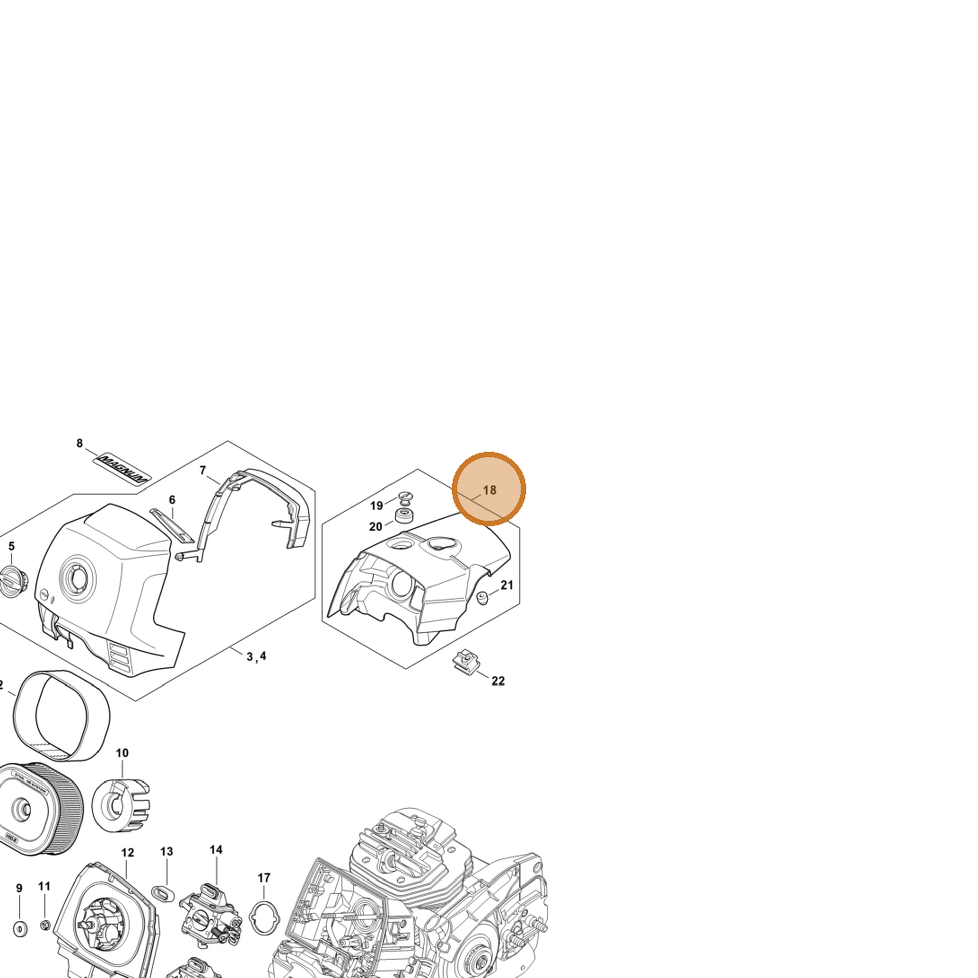 STIHL part 1144-080-1600 — IPL diagram snippet (6x zoom, amber highlight)