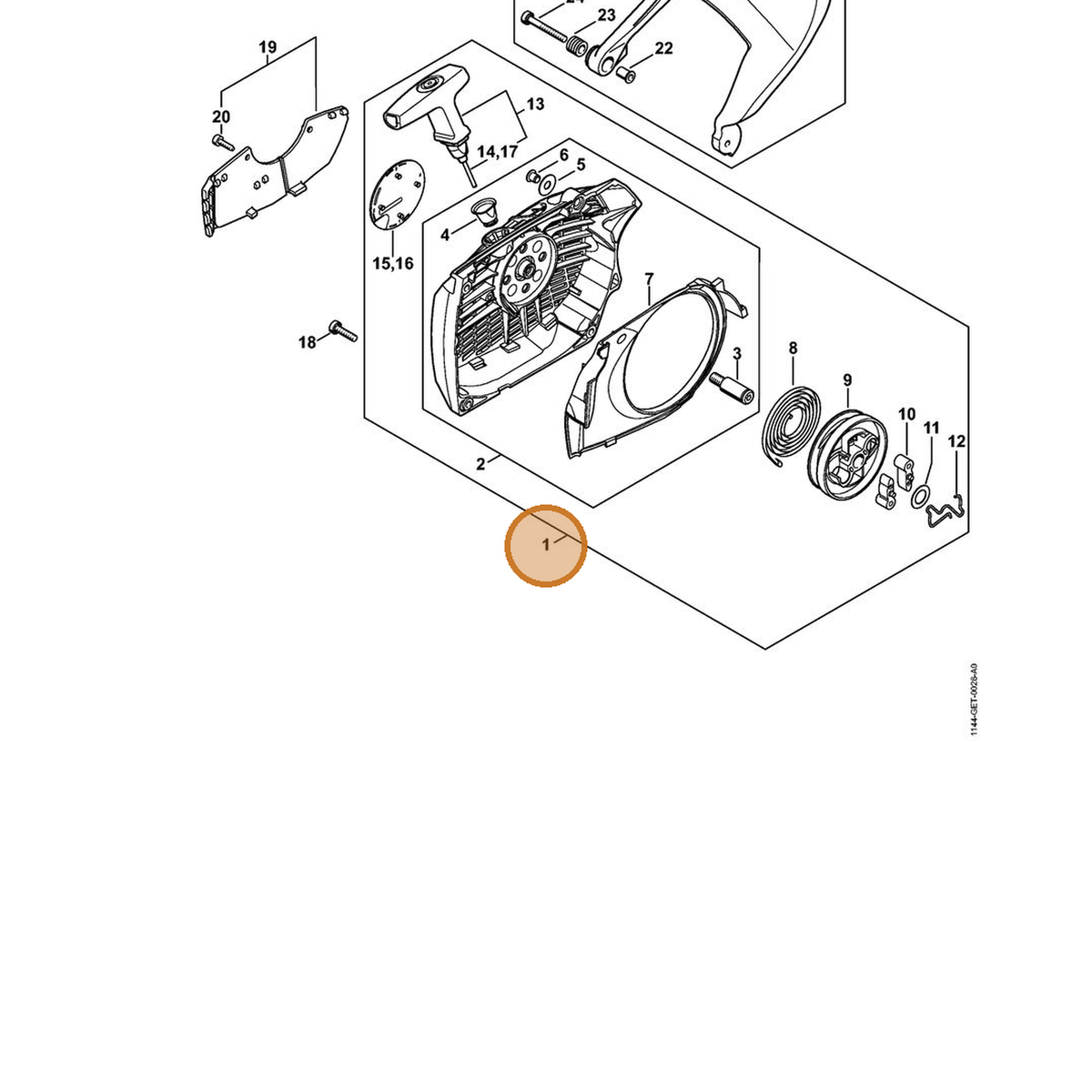 STIHL part 1144-080-2102 — IPL diagram snippet (6x zoom, amber highlight)