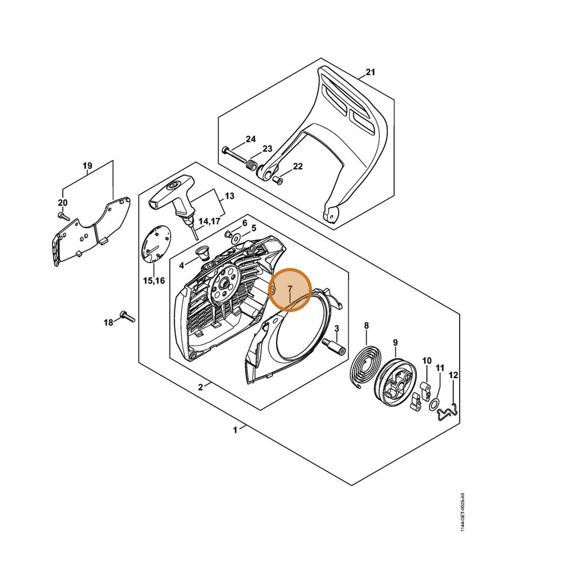STIHL part 1144-084-7800 — IPL diagram snippet (6x zoom, amber highlight)