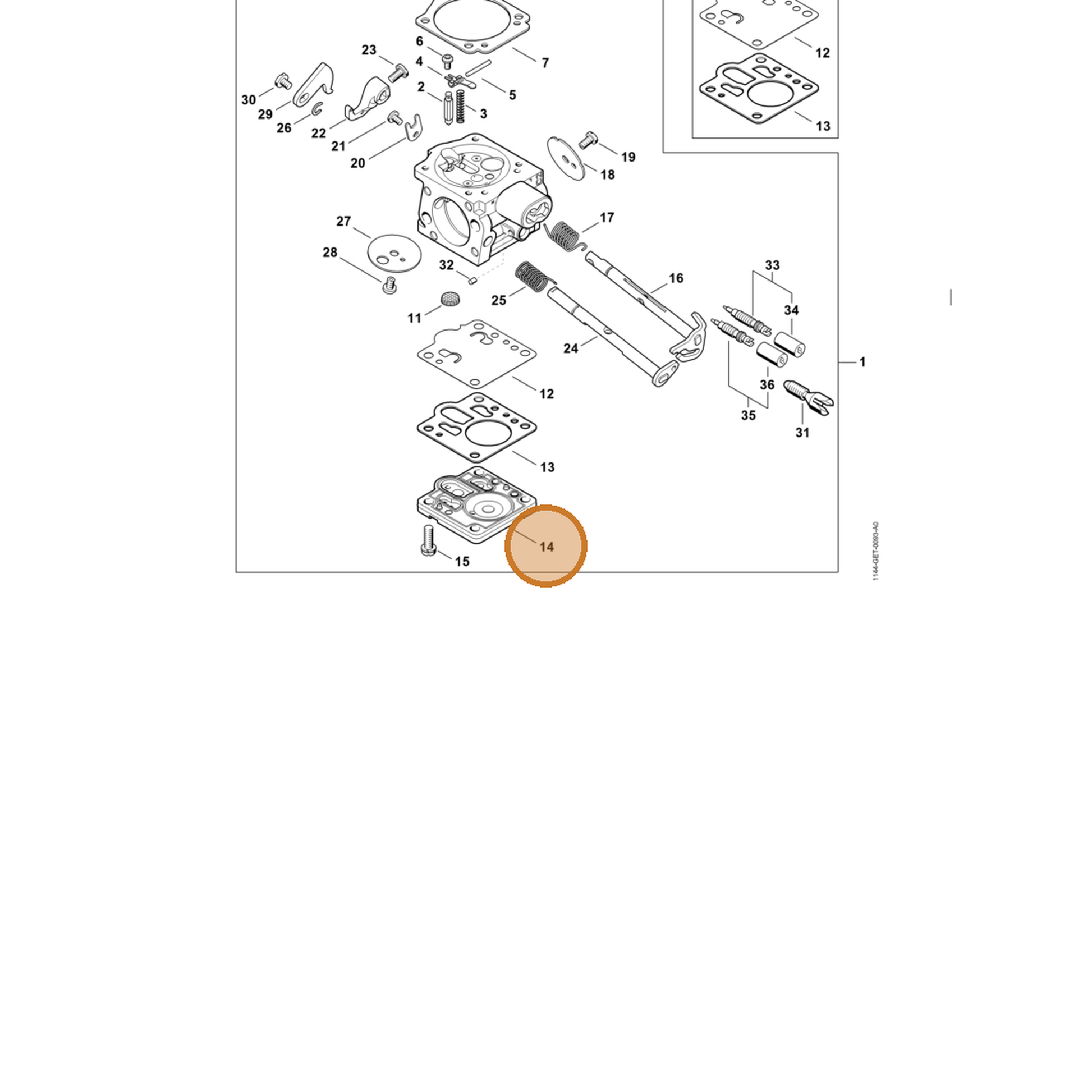 STIHL part 1144-120-2602 — IPL diagram snippet (6x zoom, amber highlight)