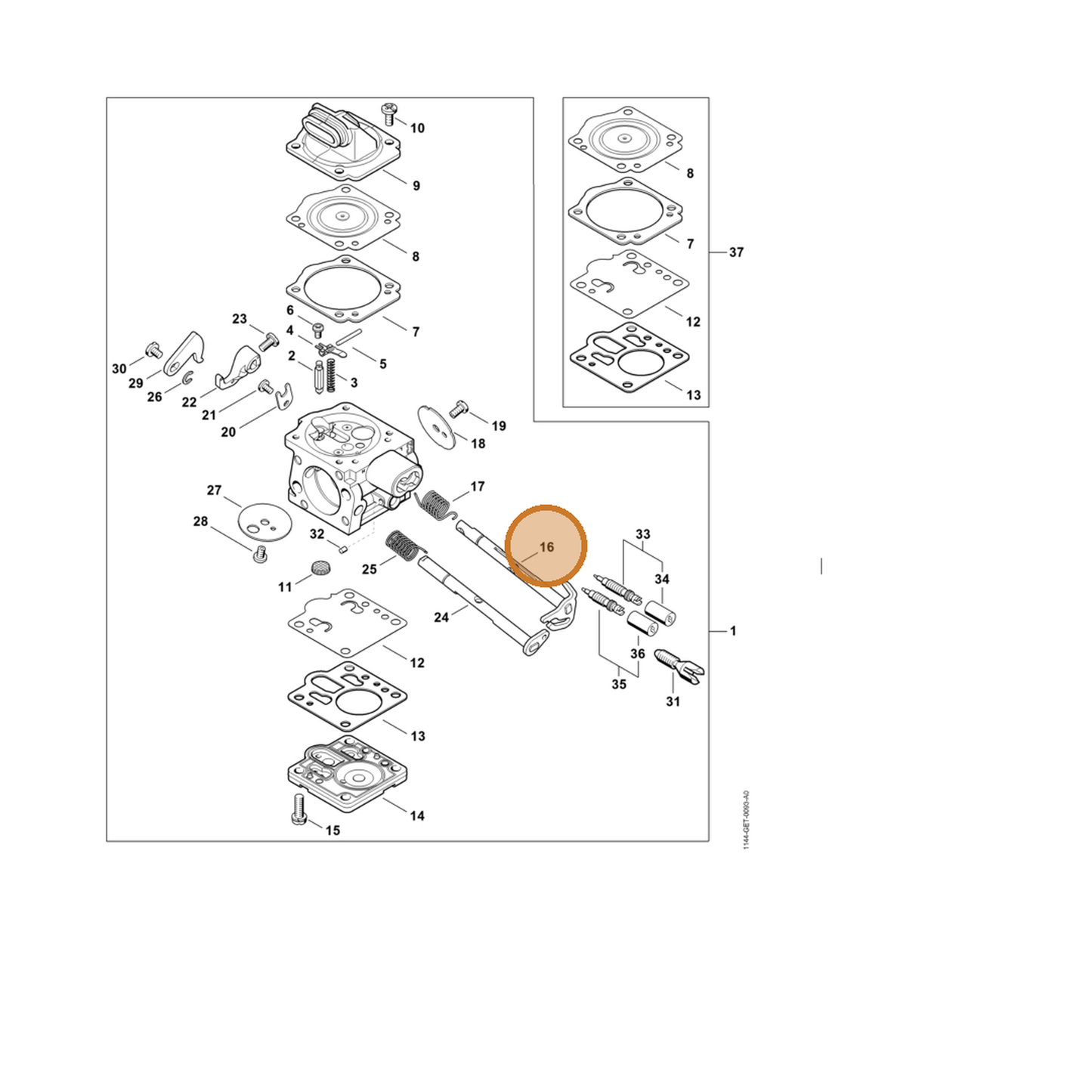 STIHL part 1144-120-7102 — IPL diagram snippet (6x zoom, amber highlight)