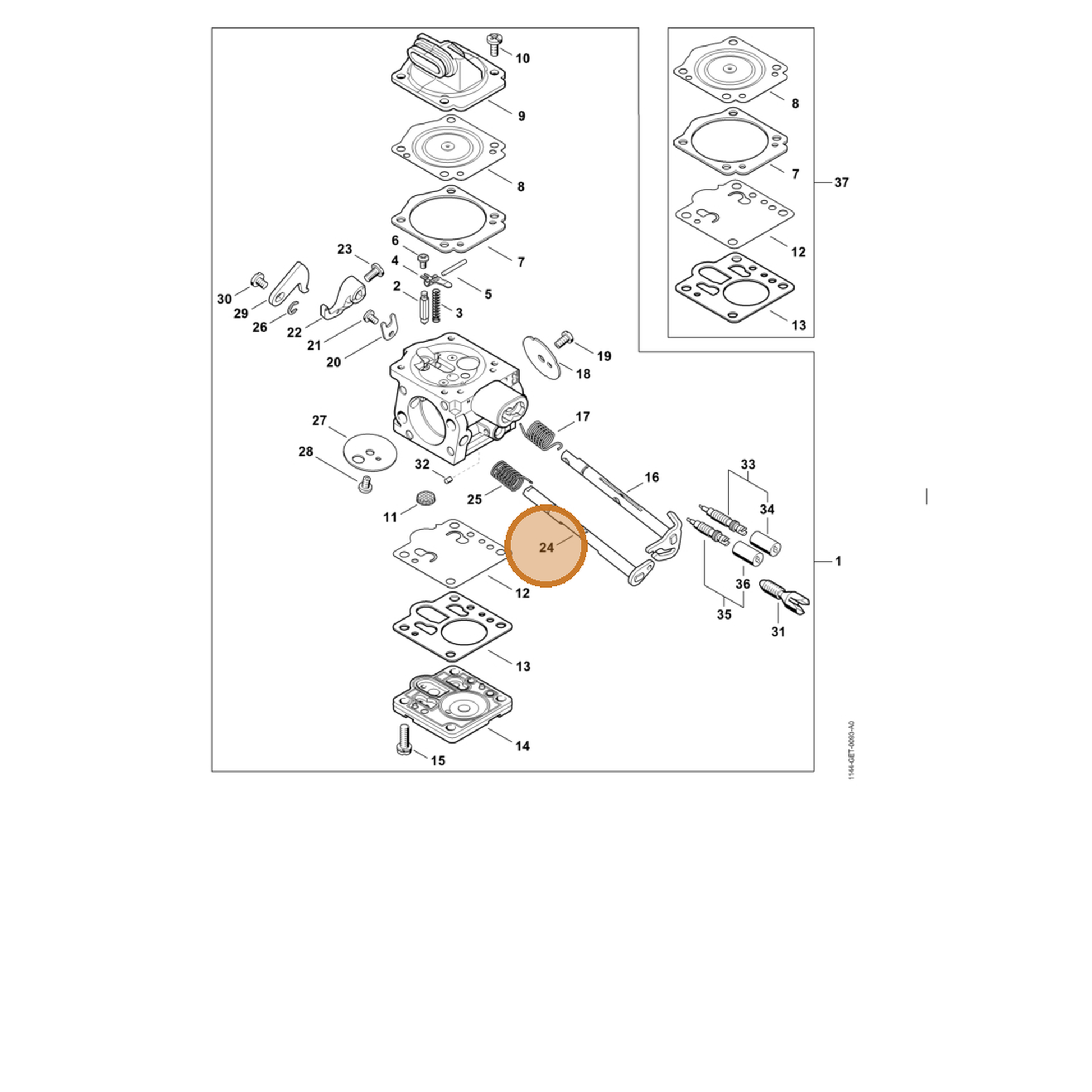STIHL part 1144-120-7202 — IPL diagram snippet (6x zoom, amber highlight)