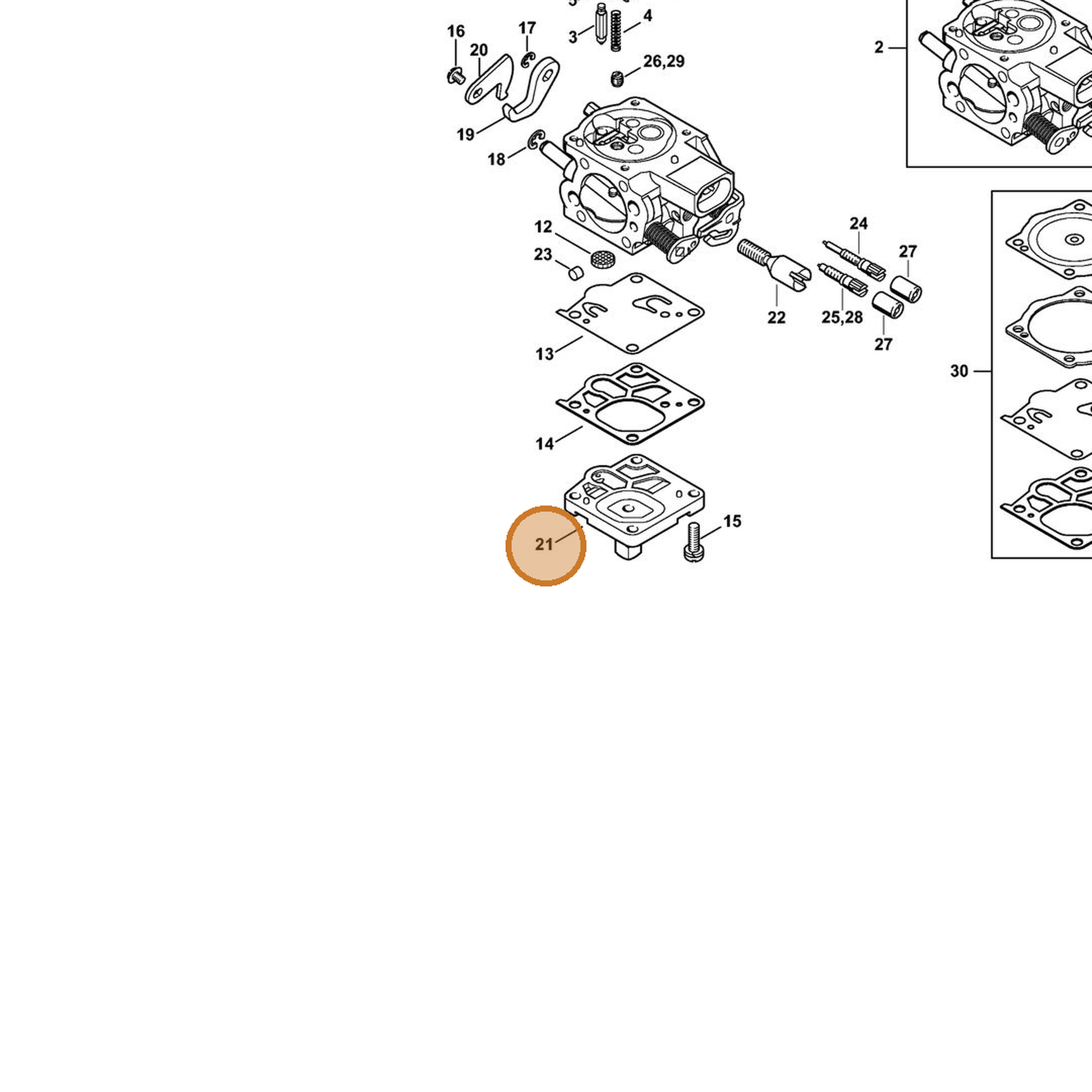 STIHL part 1144-121-0800 — IPL diagram snippet (6x zoom, amber highlight)