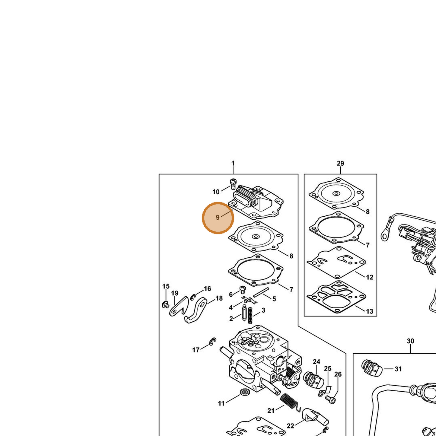 STIHL part 1144-121-0802 — IPL diagram snippet (6x zoom, amber highlight)