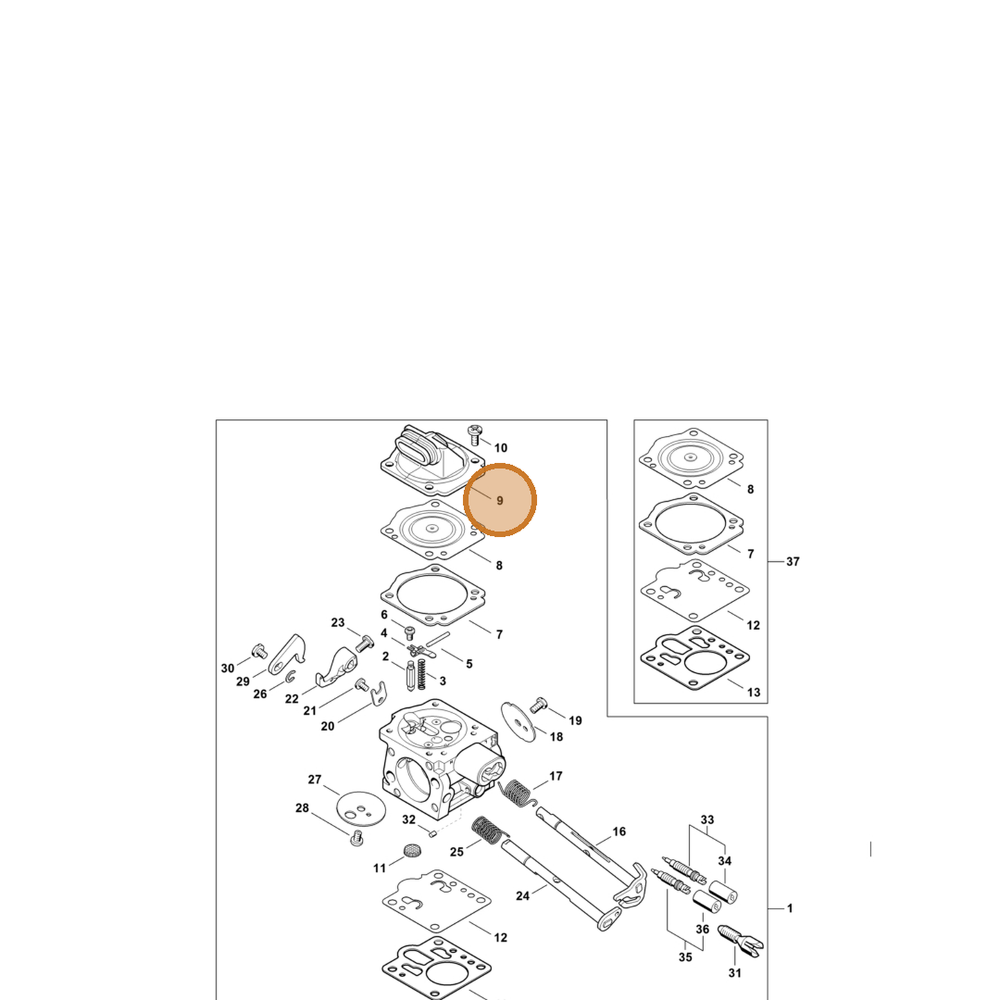 STIHL part 1144-121-0803 — IPL diagram snippet (6x zoom, amber highlight)