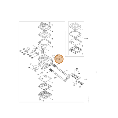 STIHL part 1144-121-3301 — IPL diagram snippet (6x zoom, amber highlight)