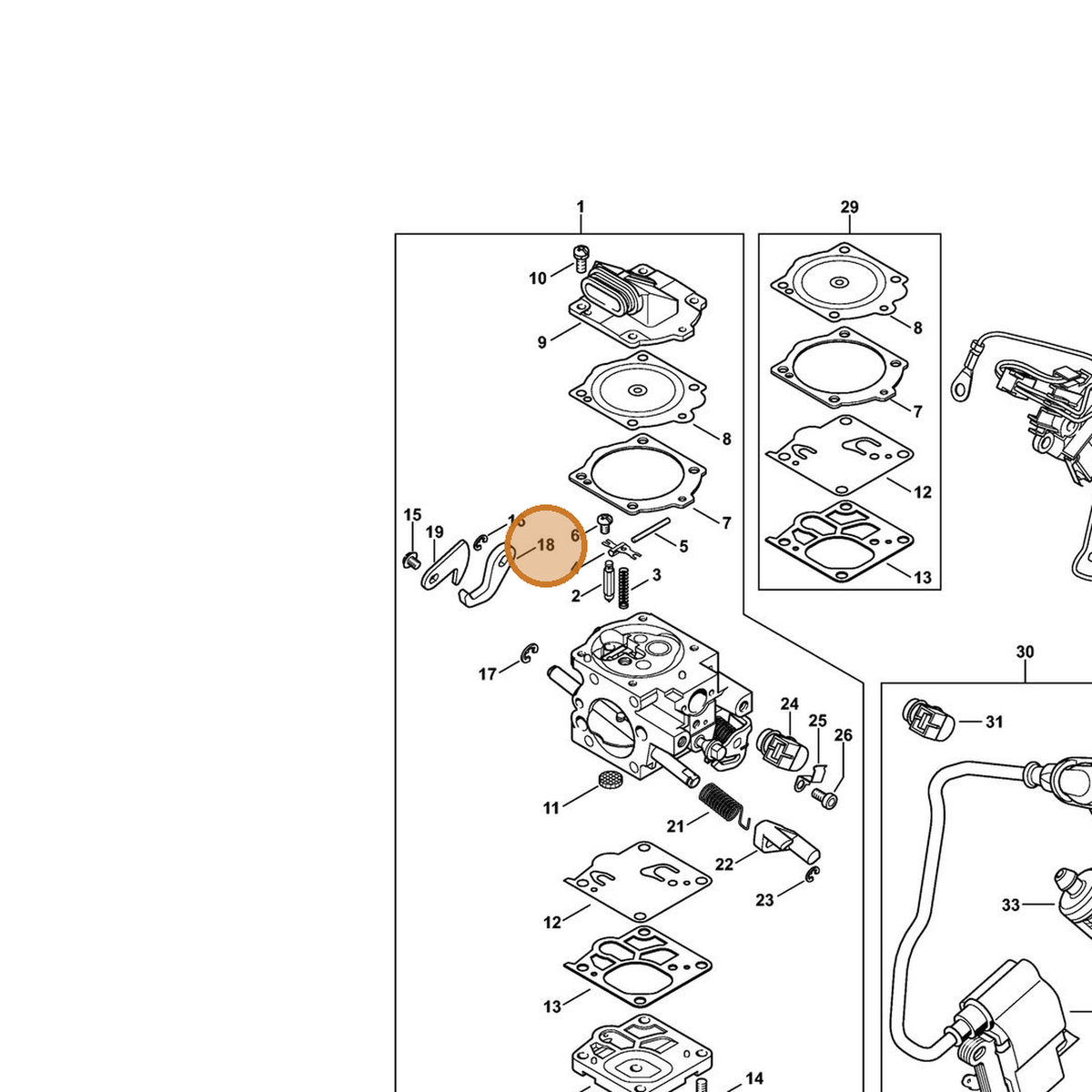 STIHL part 1144-121-3501 — IPL diagram snippet (6x zoom, amber highlight)