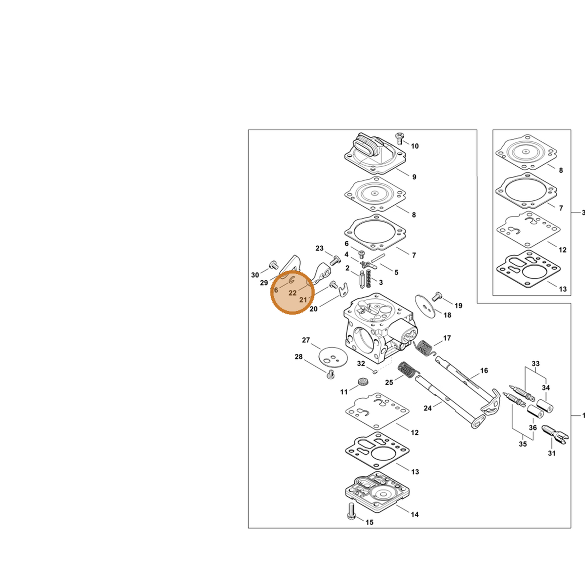 STIHL part 1144-121-3502 — IPL diagram snippet (6x zoom, amber highlight)