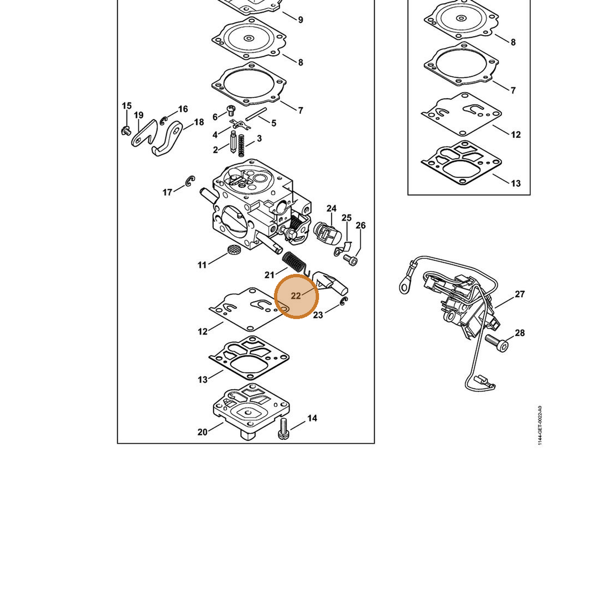 STIHL part 1144-121-6602 — IPL diagram snippet (6x zoom, amber highlight)
