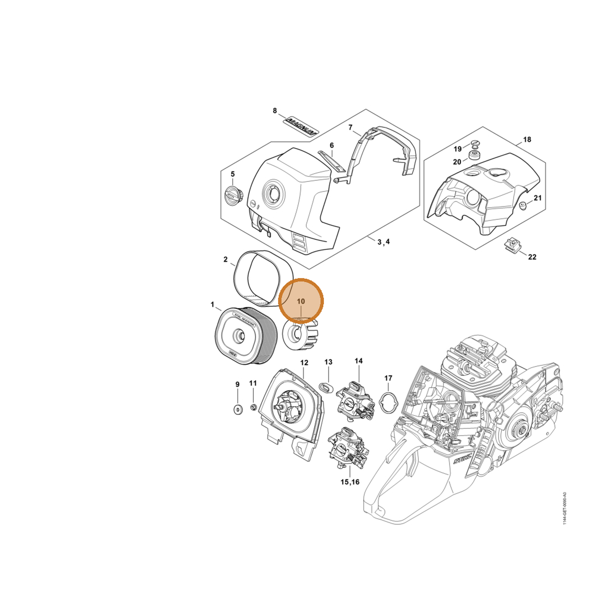 STIHL part 1144-121-6900 — IPL diagram snippet (6x zoom, amber highlight)
