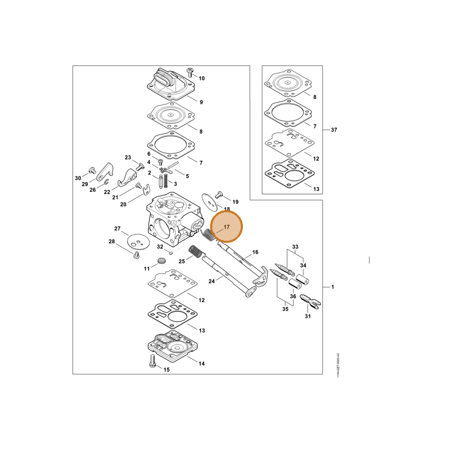 STIHL part 1144-122-3202 — IPL diagram snippet (6x zoom, amber highlight)