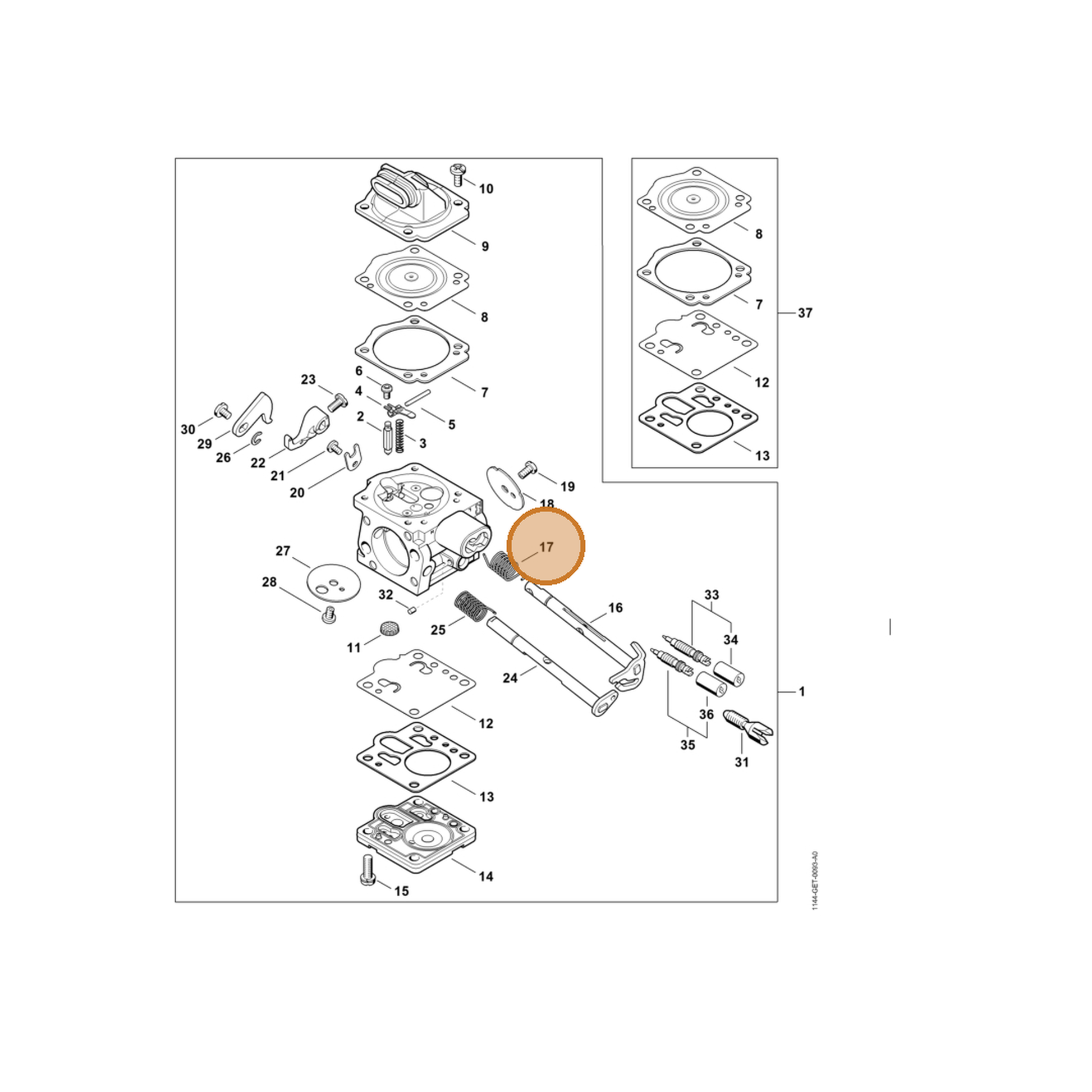 STIHL part 1144-122-3202 — IPL diagram snippet (6x zoom, amber highlight)
